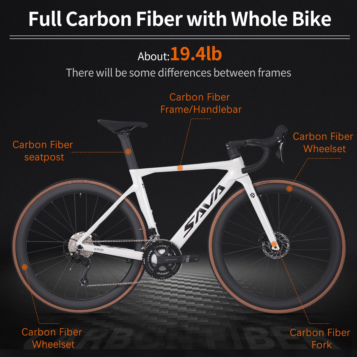 SAVADECK Carbon Fiber Road Bike, Hydraulic Oil Disc Bike with Carbon Fiber Frame and Wheelset, Lightweight Full Carbon Racing Bicycle with Shimano R7120 24S Shift Set for Adults(White,51cm)