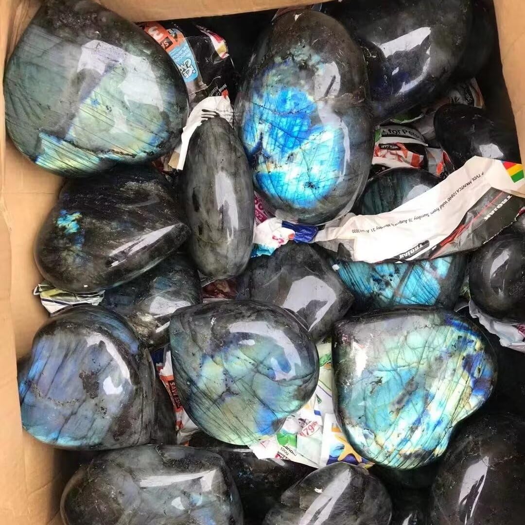 Large Heart Crystal Stones Healing Crystal Palm Polished Love Shaped Gemstones Blue Labradorite Heart Rock Meditation Gift 0.6-0.8Pounds