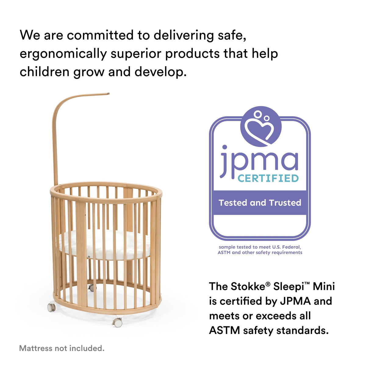Stokke Sleepi Mini Bundle V3, Natural - Includes Sleepi Mini V3, Mattress & Drape Rod - Suitable for Ages 0-6 Months - Adjustable & Stylish