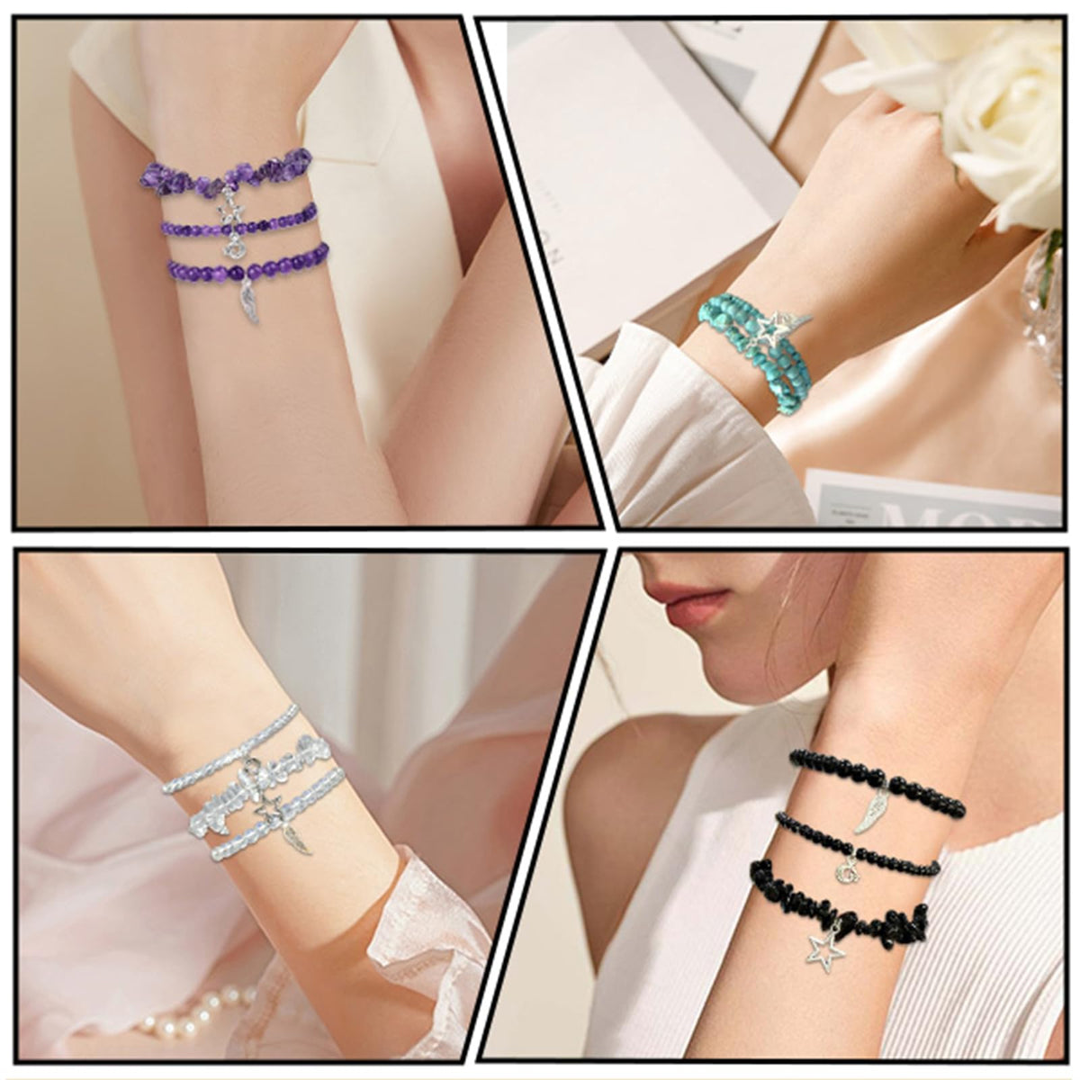 WIYOHO 9Pcs beaded bracelets for women 4mm-8mm natural stones Boho stackable stretchy gemstone bracelets,Healing Crystal Jewelry,friendship bracelet set，Enhance the charm and reduce anxiety