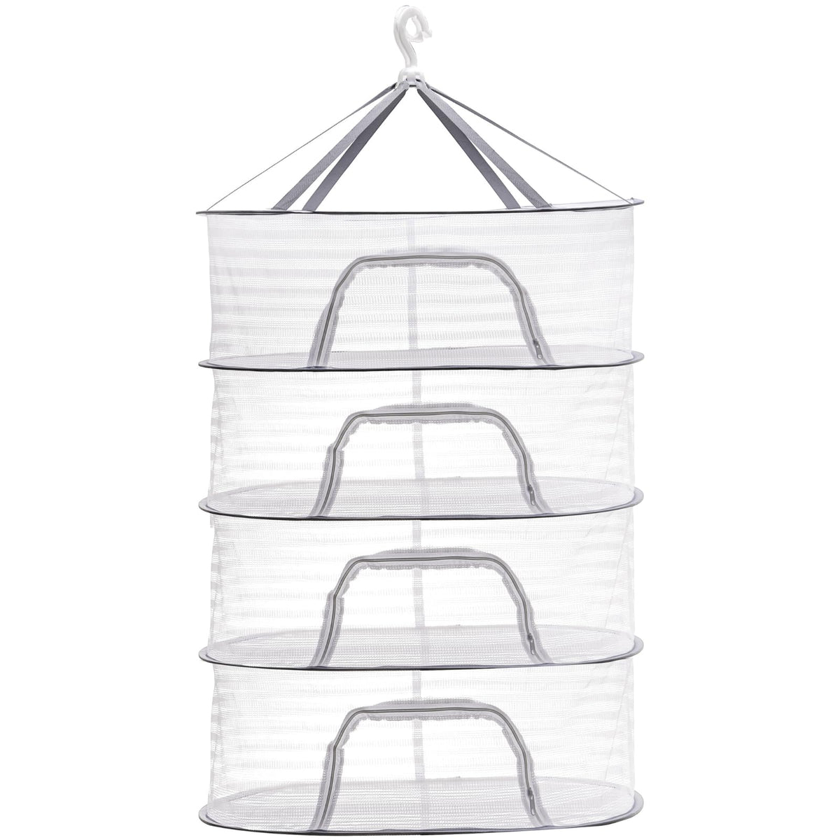 Coloch 4 Layer Herb Drying Rack with Zipper, Hanging Mesh Net Collapsible Food Drying Fish Net Hanging Basket Dryer Net for Seeds, Buds, Fruits, Vegetables, Herbs, Fish, Clothes, Doll