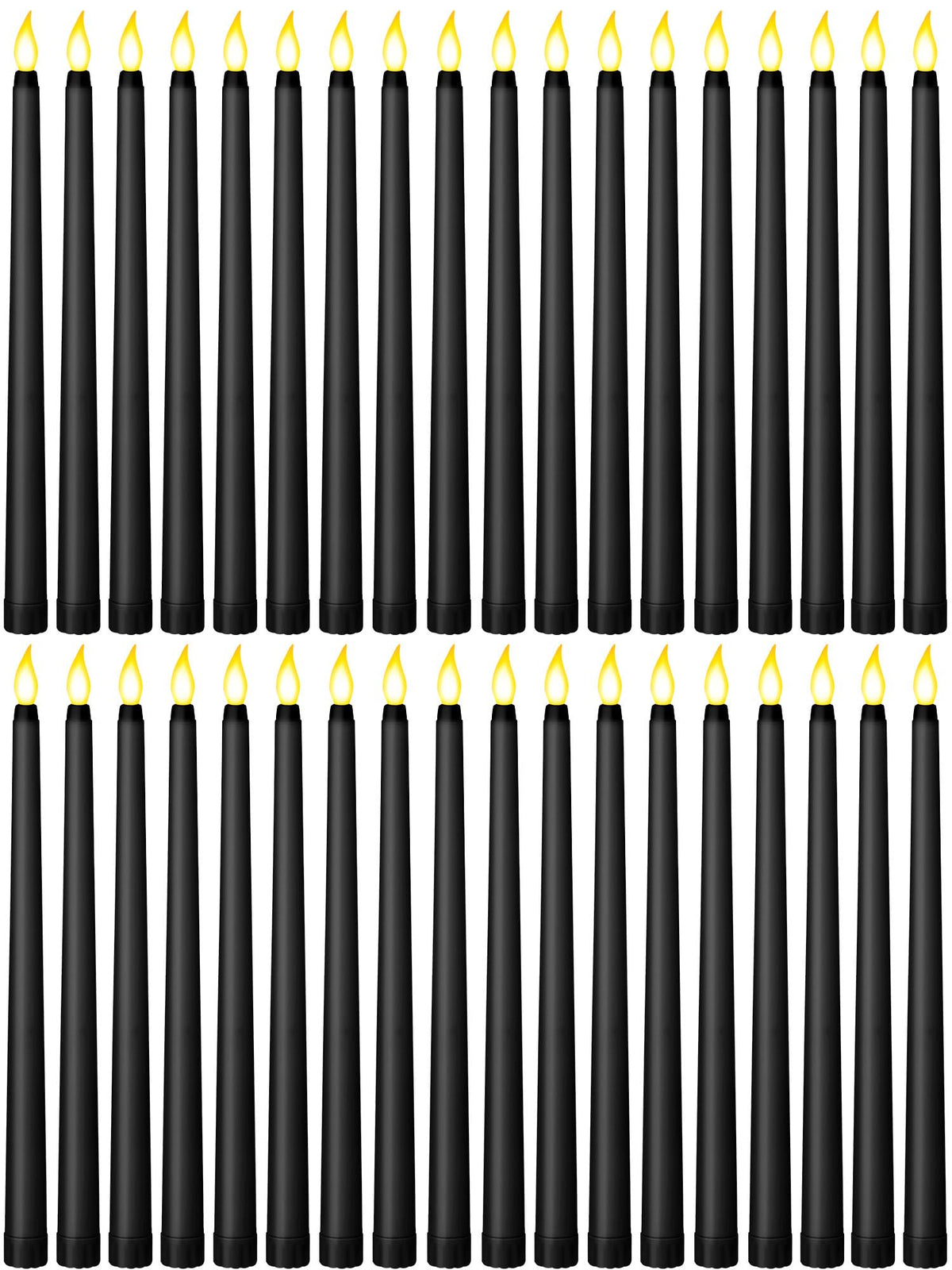 Treela 36 Pieces Flameless Taper Candles Flickering Faux LED Battery Operated Electric Fake Candles for Christmas Halloween Birthday Wedding Party(Black,0.8x11 Inches,Smooth)