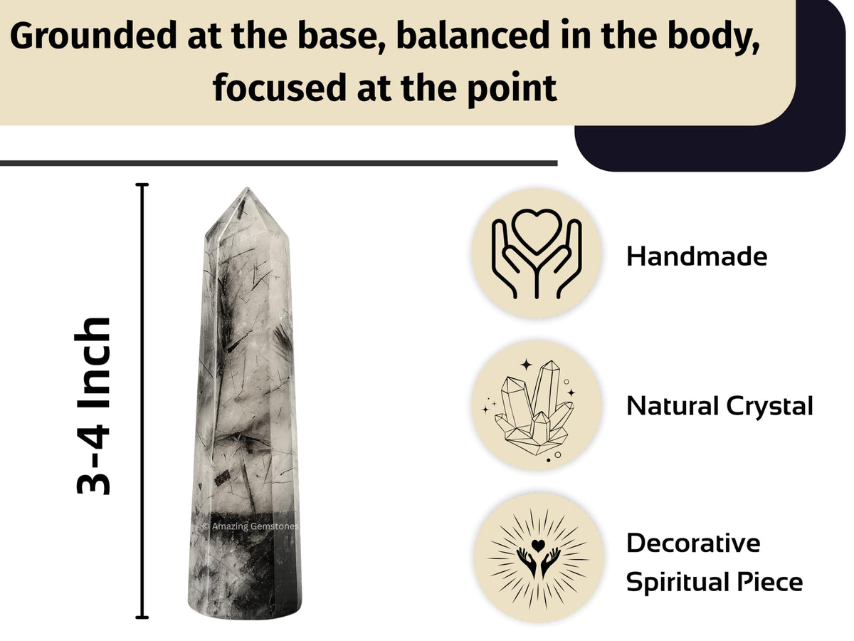 Amazing Gemstone Black Rutilated Quartz Crystal Towers ~ Natural Healing Crystal Point Obelisk for Reiki Healing & Crystal Grid (3" to 4" INCH)