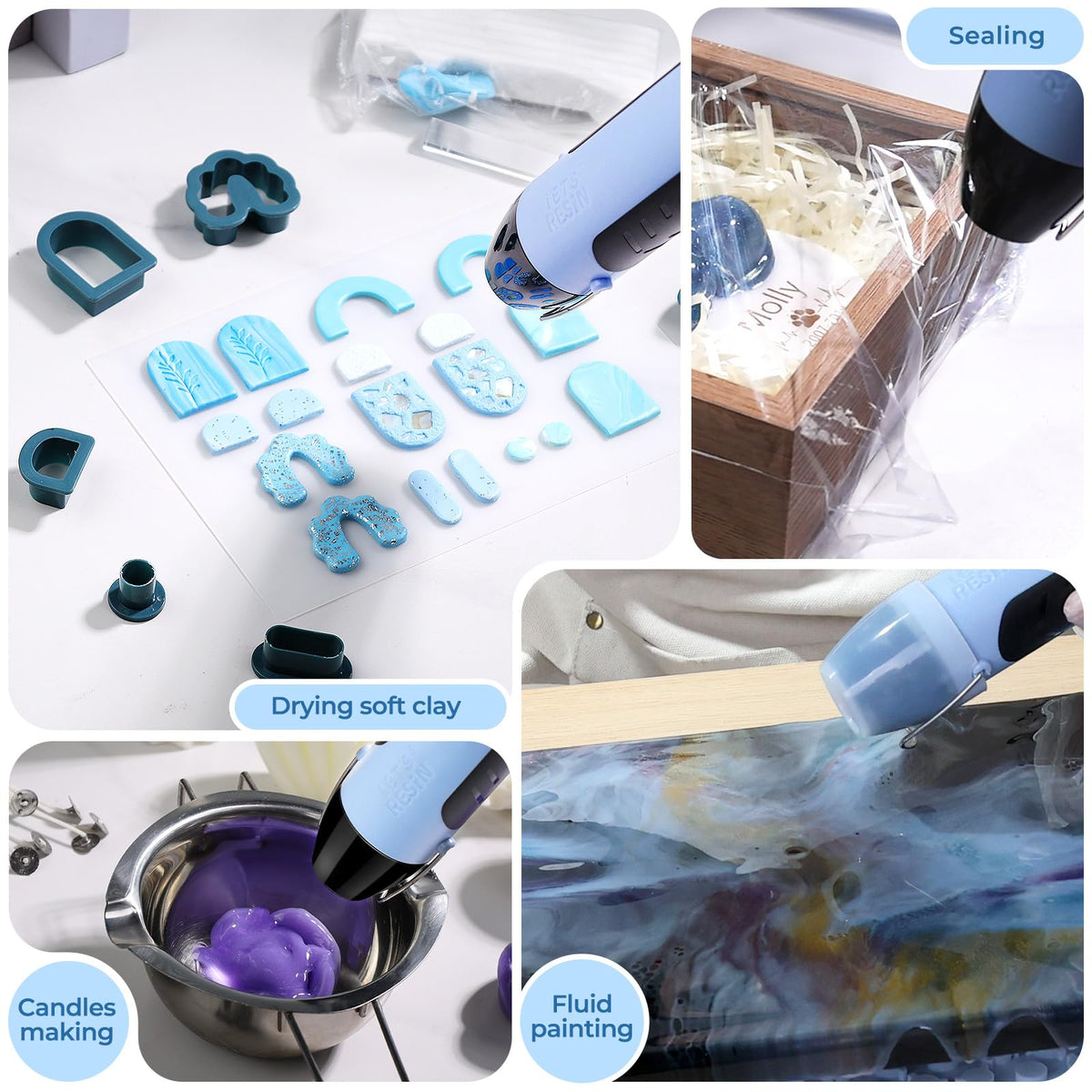 LET’S Resin Heat Gun for Crafting, 350W Fast Heat Dual Temp Hot Air Gun (482°F~752°F), Multiple Nozzles,Silicone Covers for Easy Cleaning, 4.9Ft Cable Mini Heat Gun,for Resin,Shrink Tubing,Vinyl Wrap
