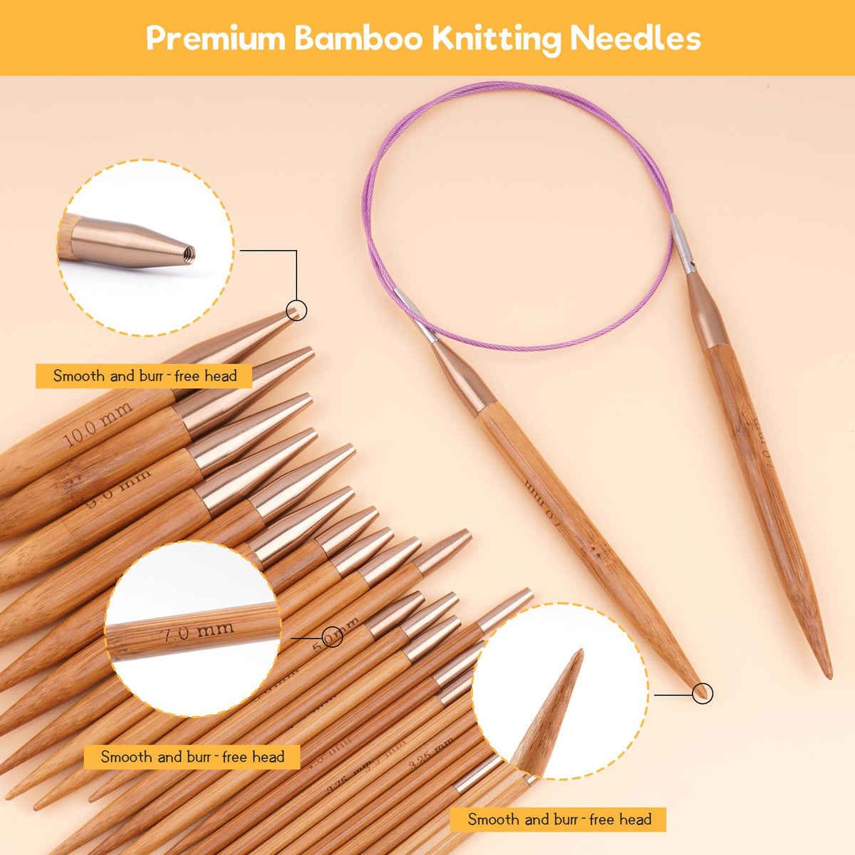 Weabetfu Knitting Needles Set with Bamboo Circular Knitting Needle 13 Pair Interchangeable Knitting Needles and Cables, Accessories and Case Perfect for Beginner, DIY Crafts