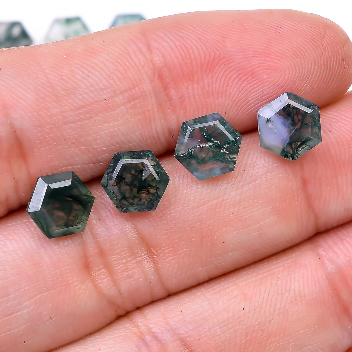 GEMKORA 4pcs, 8x8X4mm Natural Moss Agate Hexagon Shape-Step Cut Gemstone Wholesale Lot, Jewelry Making Loose Gemstone, Polished Minerals, DIY, Healing Crystals, Bulk Gemstone Deal
