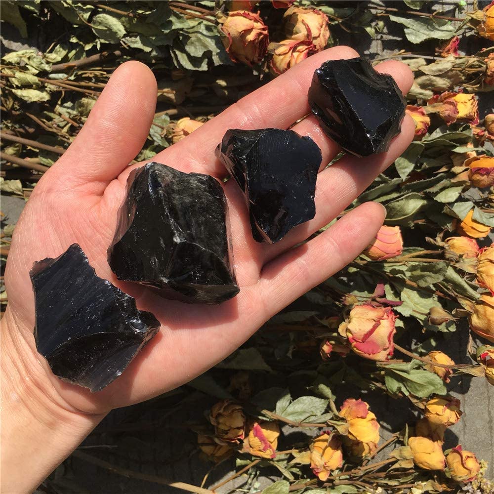 Simurg Raw Black Obsidian Stone 1lb Black Obsidian Rough Crystal ‌Aroma Stone for Cabbing, Tumbling, Cutting, Lapidary, Polishing, Reiki Crystal Healing