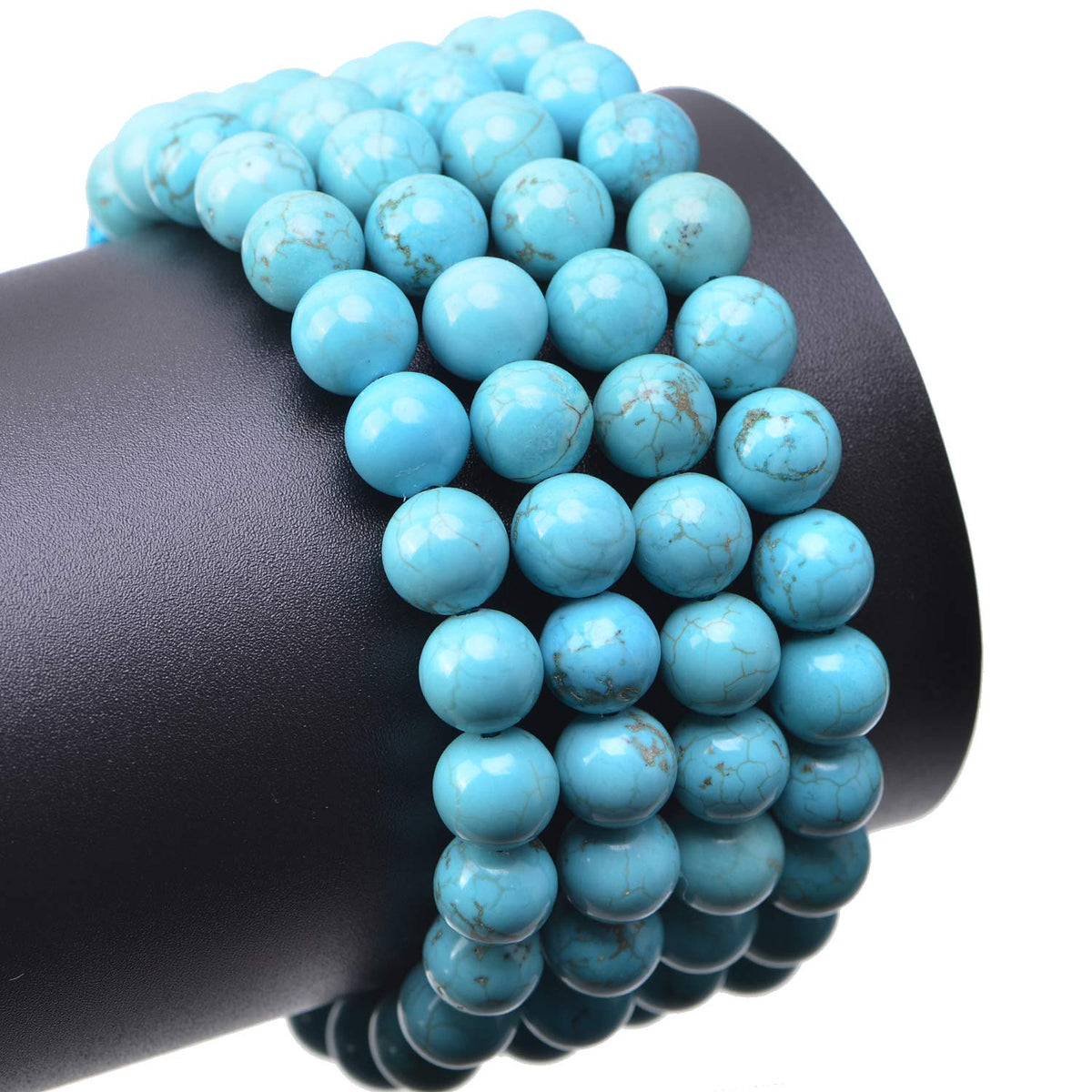 LPBeads 100PCS 8mm Blue Turquoise Gemstone Round Loose Beads for Jewelry Making with Crystal Stretch Cord