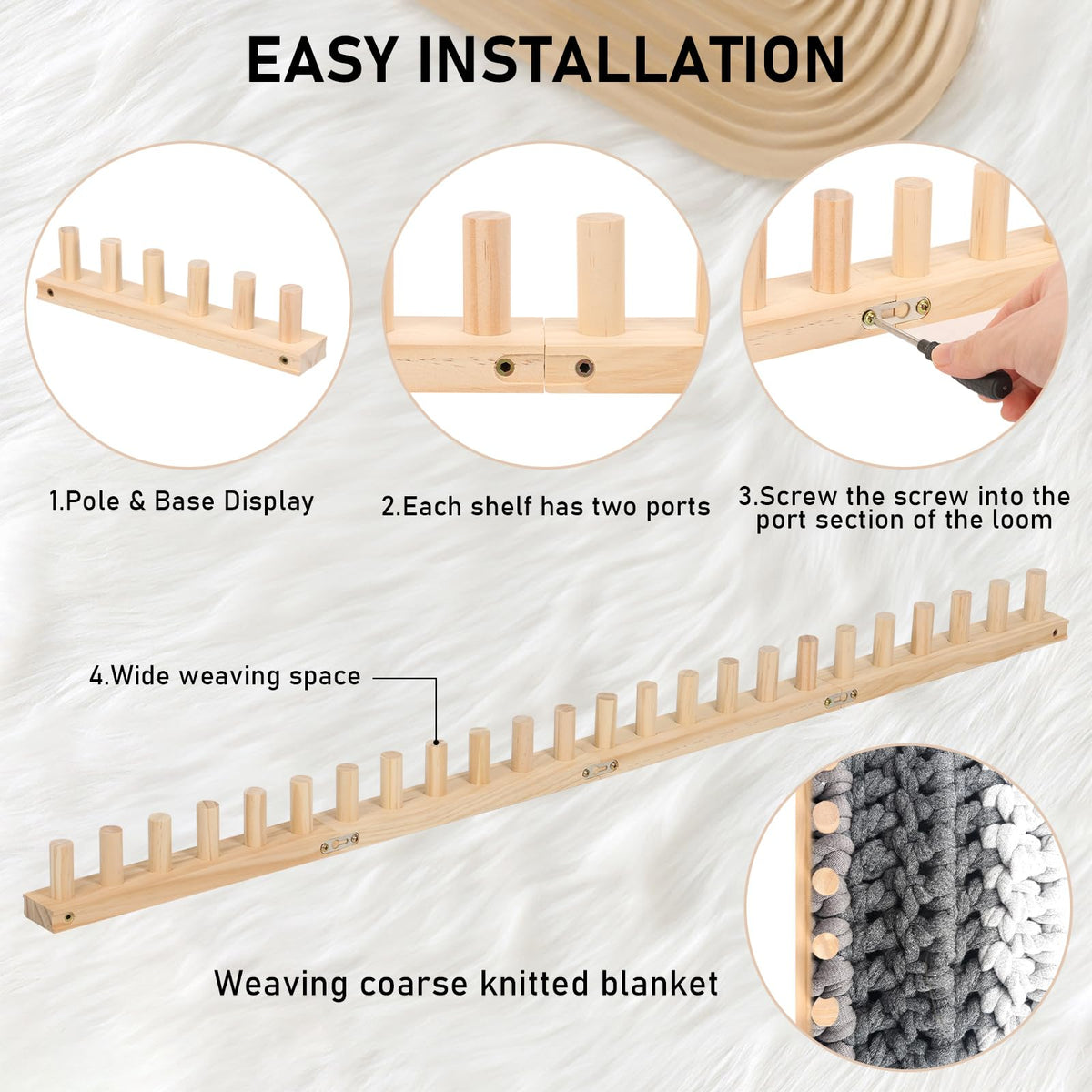 WHQLANG 47 Inch Chunky Knitting Blanket Loom, Reusable Weaving Frame for Sofa Blanket,Bed Runners,Shawls, Adjustable Size,No Needles, Portable DIY Hand Knitting Kit for Beginners
