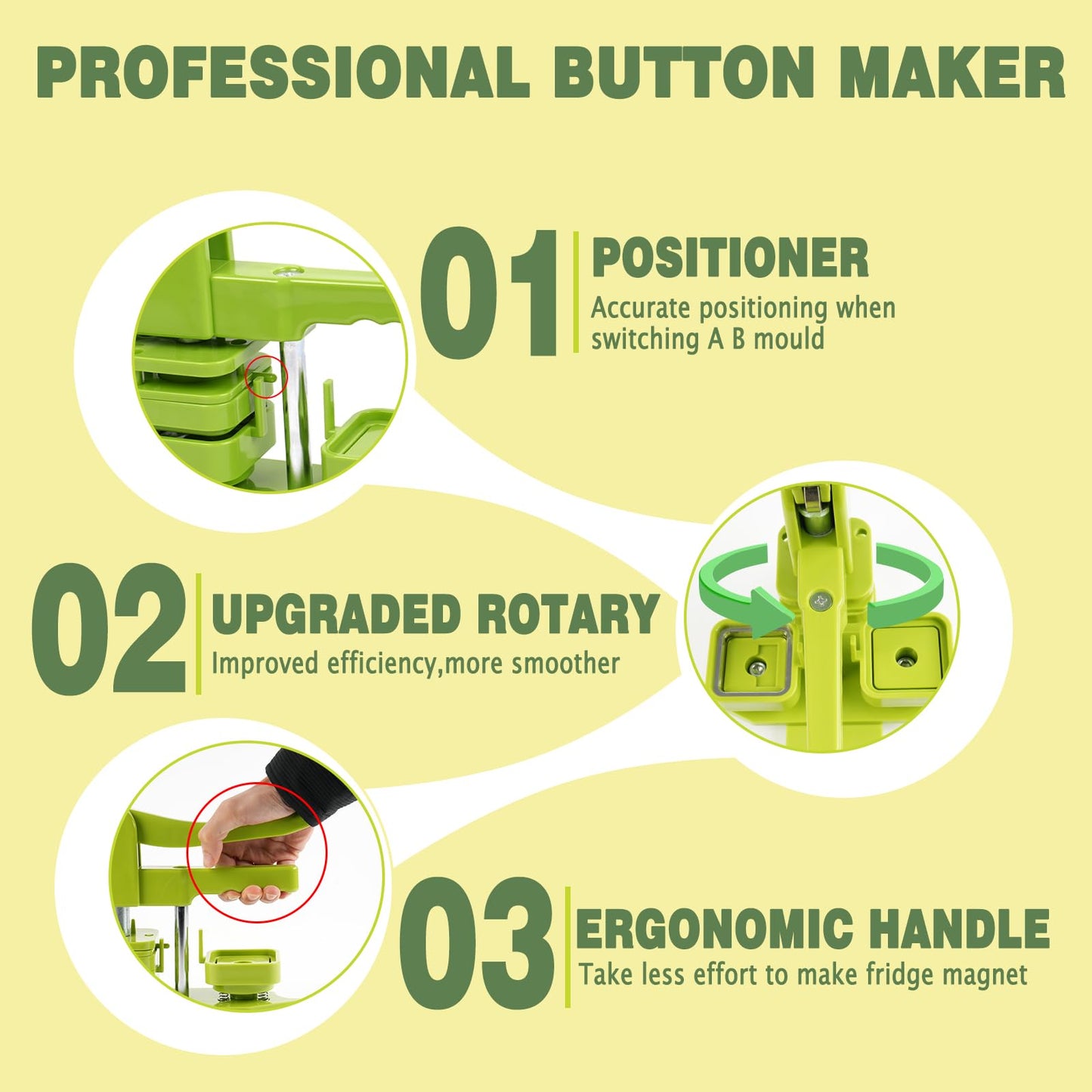 Happizza Square Button Maker Machine, Installation-Free Pin Maker Machine 50mm/1.97in, Square-Shaped Pin Badge Button Press Machine with 100pcs Button Maker Supplies, DIY Pin Maker Machine Kit