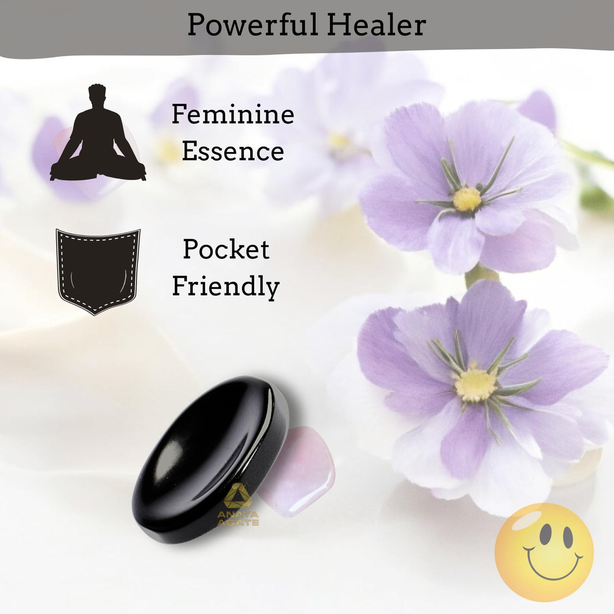 Anaya Agate Black Obsidian Worry Stones Certified Crystal Thumb Worry Stone for Anguish, Relaxing and Soothing Balance Stones for Meditation, Stress Relief Crystals and Healing Stones for Men, Women