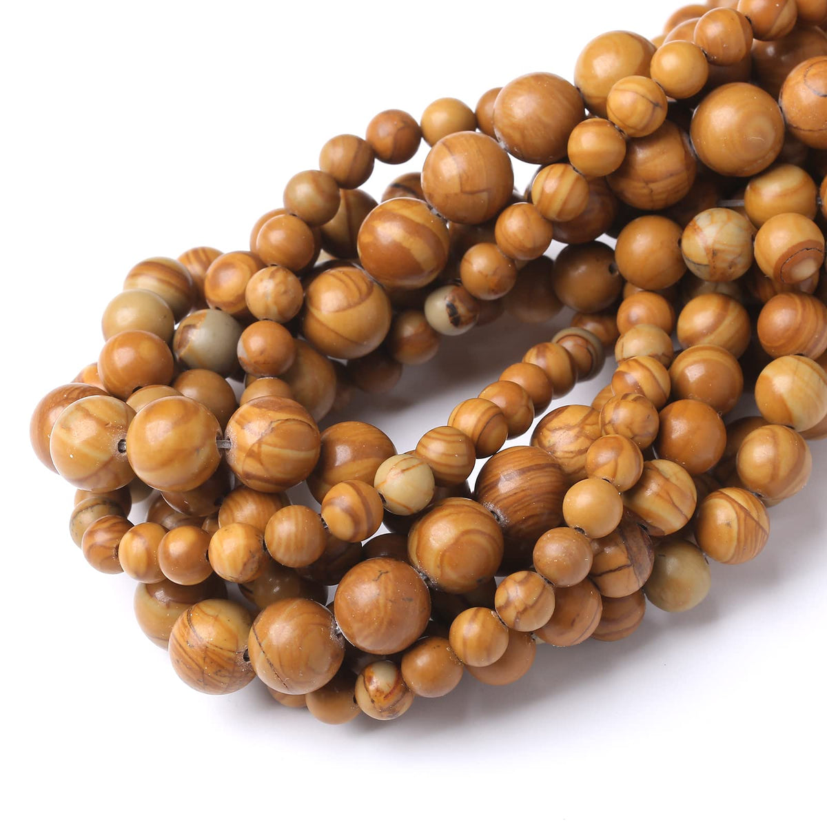 60PCS 6MM Natural Woodgrain Jasper Stone Beads Round Shape Suitable for Jewelry DIY Bracelet 15 Inches