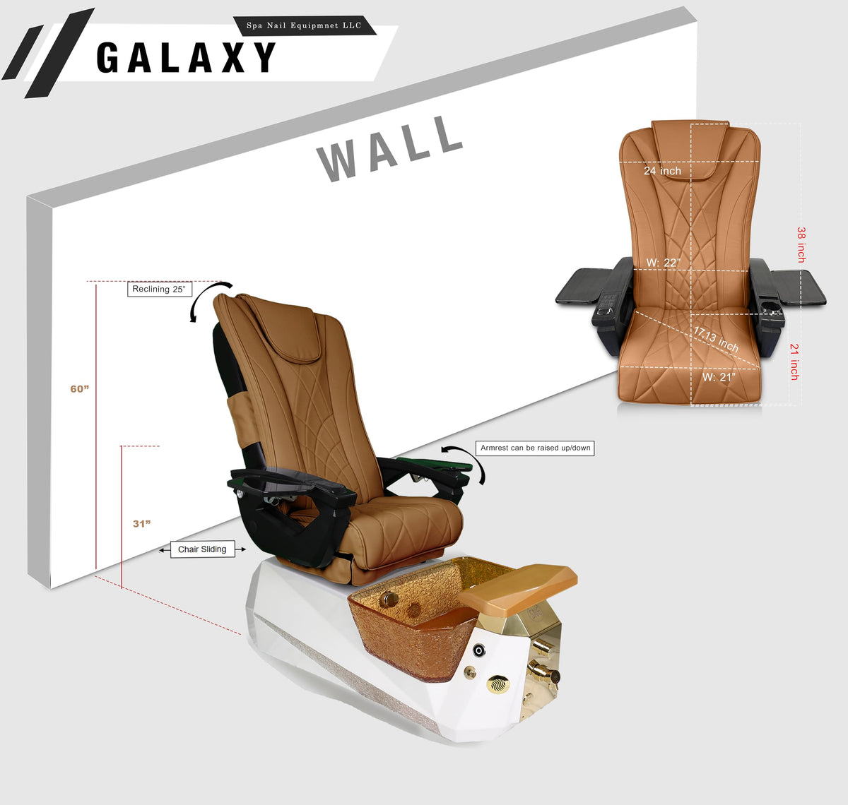 Galaxy Professional Nail Salon Furniture Set – Luxury Pedicure Spa Chair, Manicure Table & Technician Stools (Chocolate Set, Espresso Table)