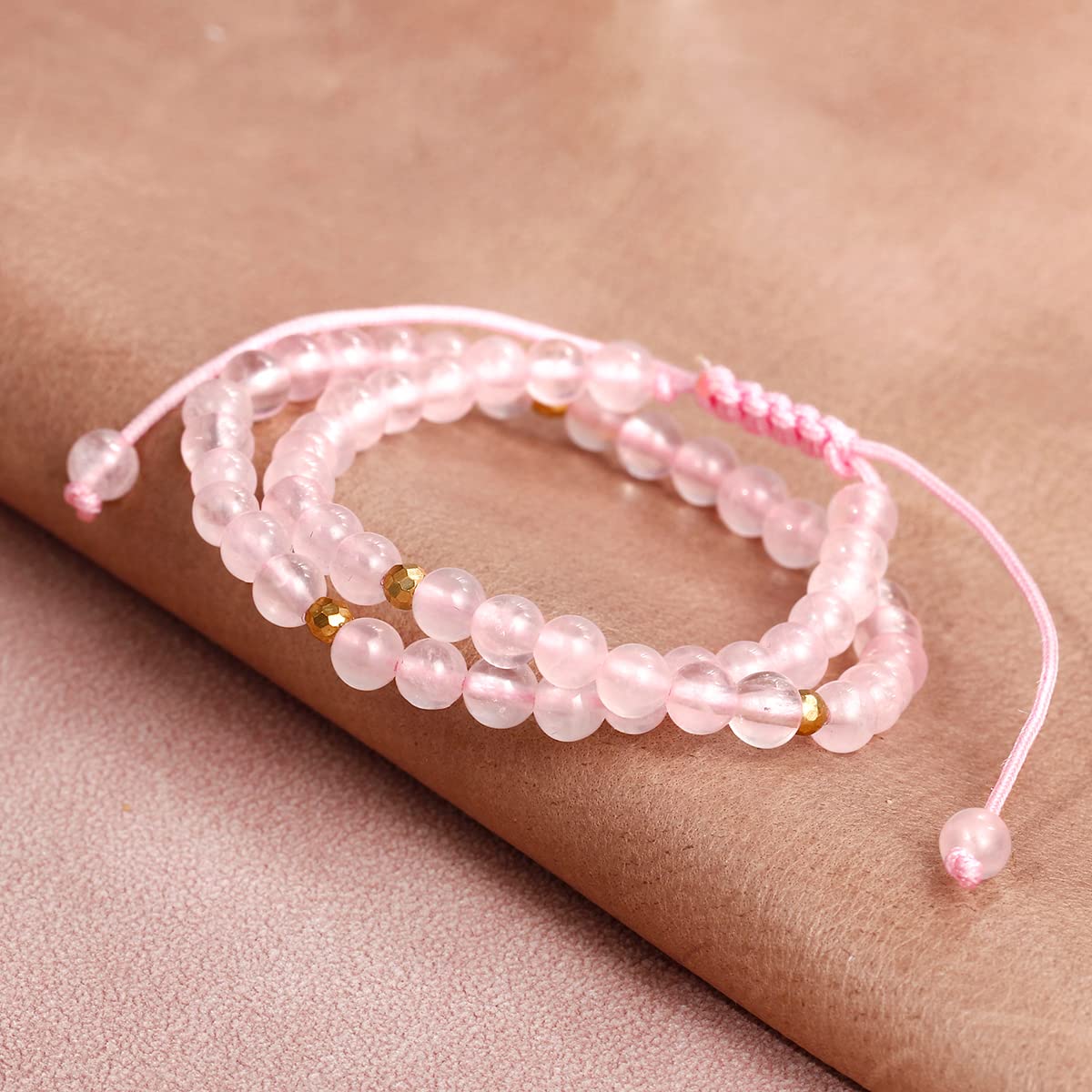 Jewever Rose Quartz Anklet Bracelet for Women crystals and healing stones Essential Oil Diffuser Beach Foot Beaded Adjustable(8.5-10 Inches)