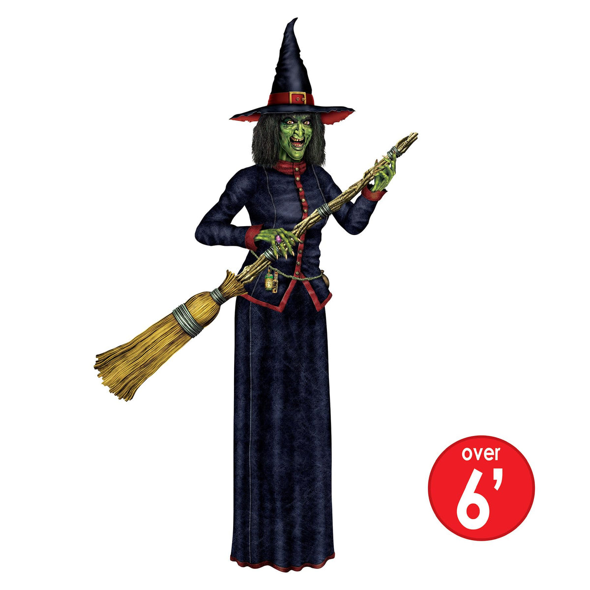 Beistle Jointed Witch Decorations – 2 Pack, Poseable Halloween Cutouts, Cardstock Paper Wall Decorations, Spooky Green Witches Holding Brooms for Haunted Houses, Parties, and Seasonal Displays, 6' 2"