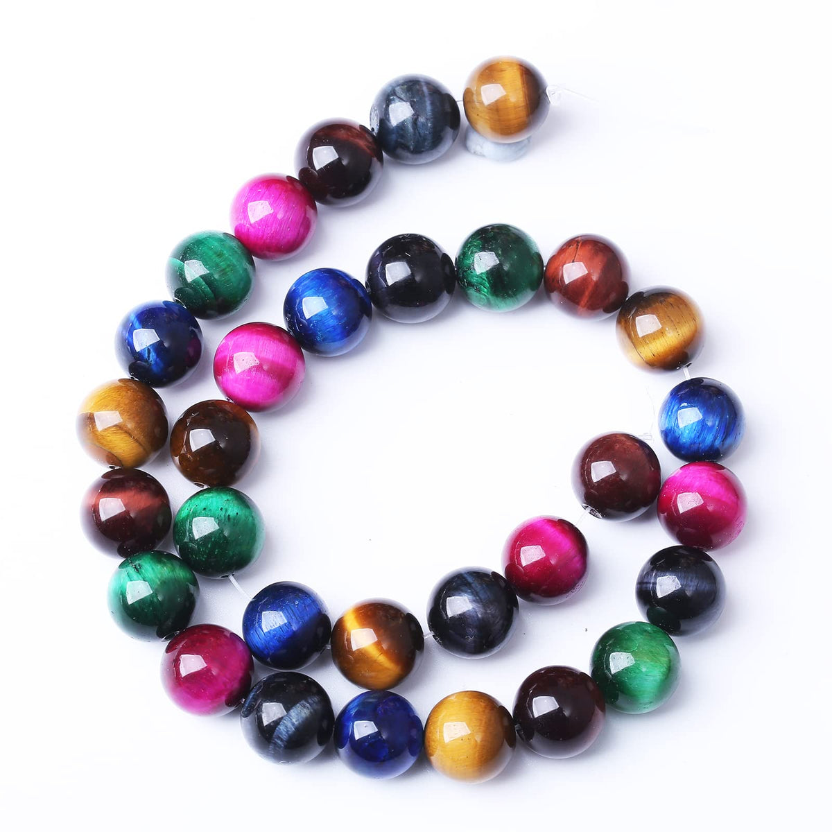 32PCS 12MM AAA Colorful Tiger Eye Stone Beads Natural Gemstone Bead Crystal Healing Energy Jewelry Making DIY 15 inches