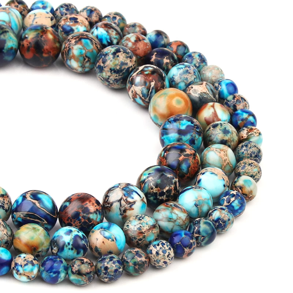 Filluck Natural Stone Beads 8mm Mixed Blue Imperial Jasper Polished Round Smooth Gemstone Beads for Jewelry Making Adults 15 Inch(Mixed Blue Imperial Jasper,8mm)