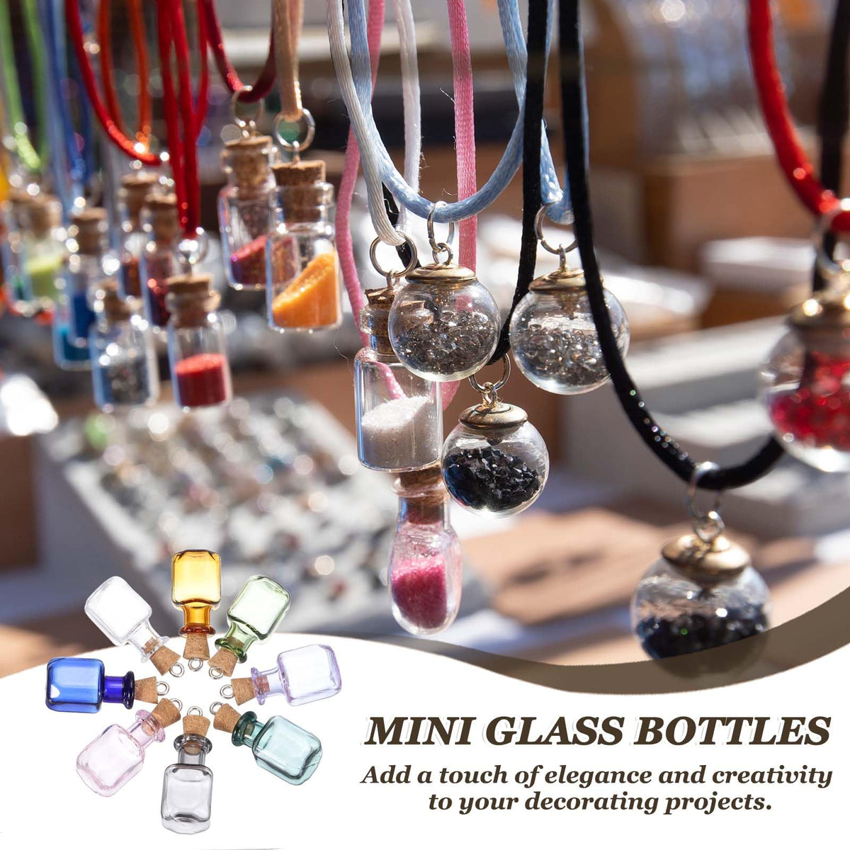 HARFINGTON 20 Pcs Mini Glass Bottles Jars, Square Small Cute Glass Jars Vials Pendants Small Vials Wishing Bottle with Cork Stoppers and Eye Screws for DIY Crafts Wedding Favors, Green
