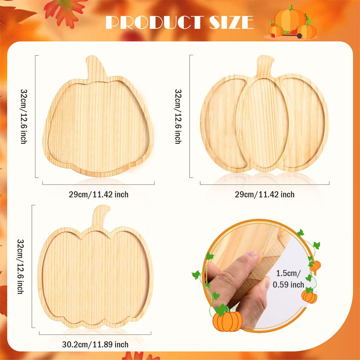FOBSME 3 Pcs Pumpkin Wooden Charcuterie Boards Thanksgiving Serving Platters Halloween Pumpkin Wooden Serving Trays with Compartments Wood Dish Plates for Autumn Harvest Holiday Housewarming Presents
