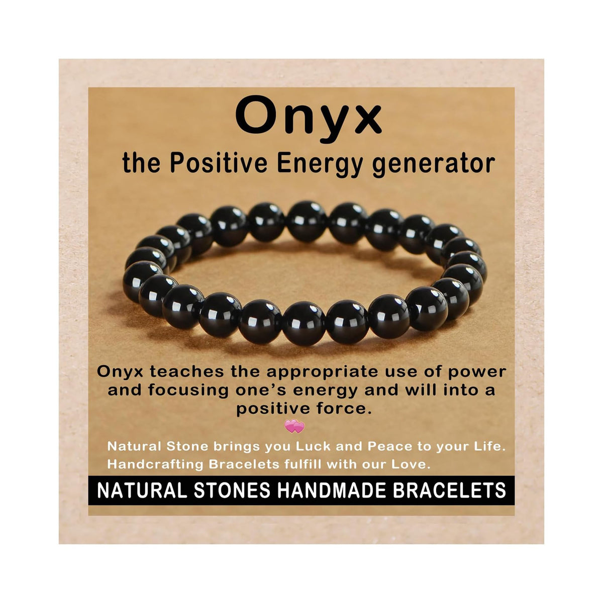 AD Beads Handmade Gemstone Stretch Elastic Bracelet Crystal Healing Reiki Nature's Beauty and Spiritual Essence Unisex (8mm, Black Onyx)