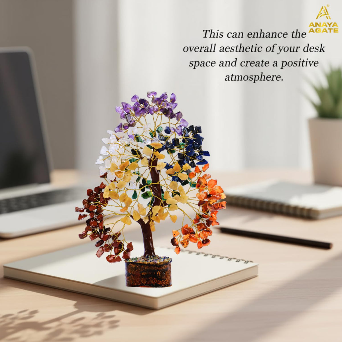 ANAYA AGATE Crystal Tree of Life 7 Chakra Healing Crystals Trees for Home Decor, Office Decor, Boho Decor, Handmade Bonsai Trees for Positive Energy, Money, Good Luck Birthday Gifts for Women, Mom