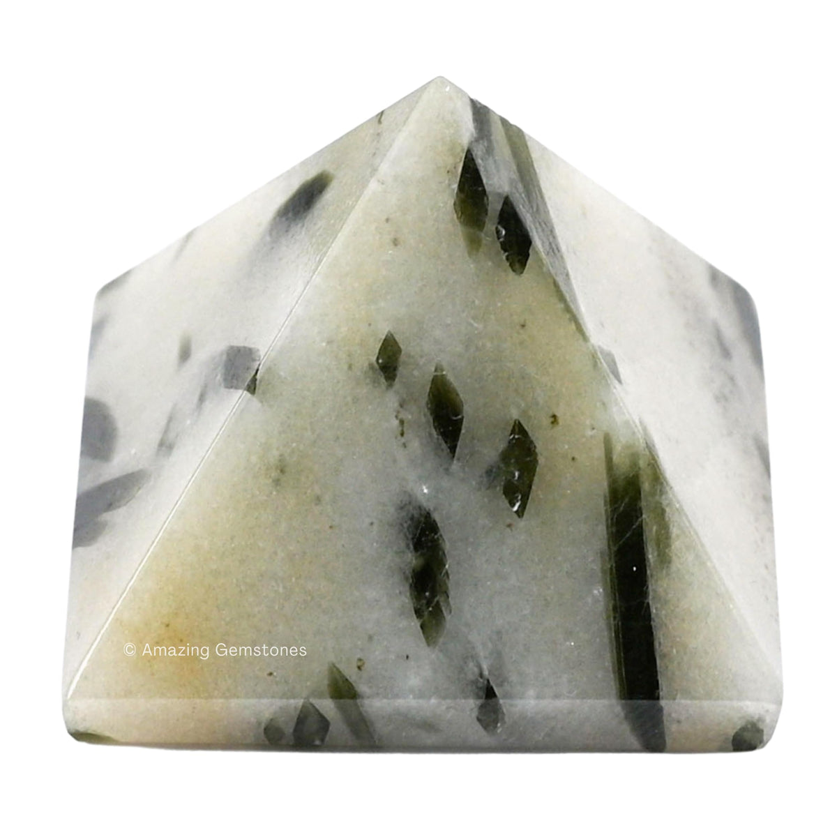Amazing Gemstone Green Tourmaline in Quartz Pyramid Crystal Healing Stones - 1.5" Great Pyramid Figurine of Natural Stone Pyramid for Meditation, Reiki, Chakra Balancing and Crystal Pyramids Grid