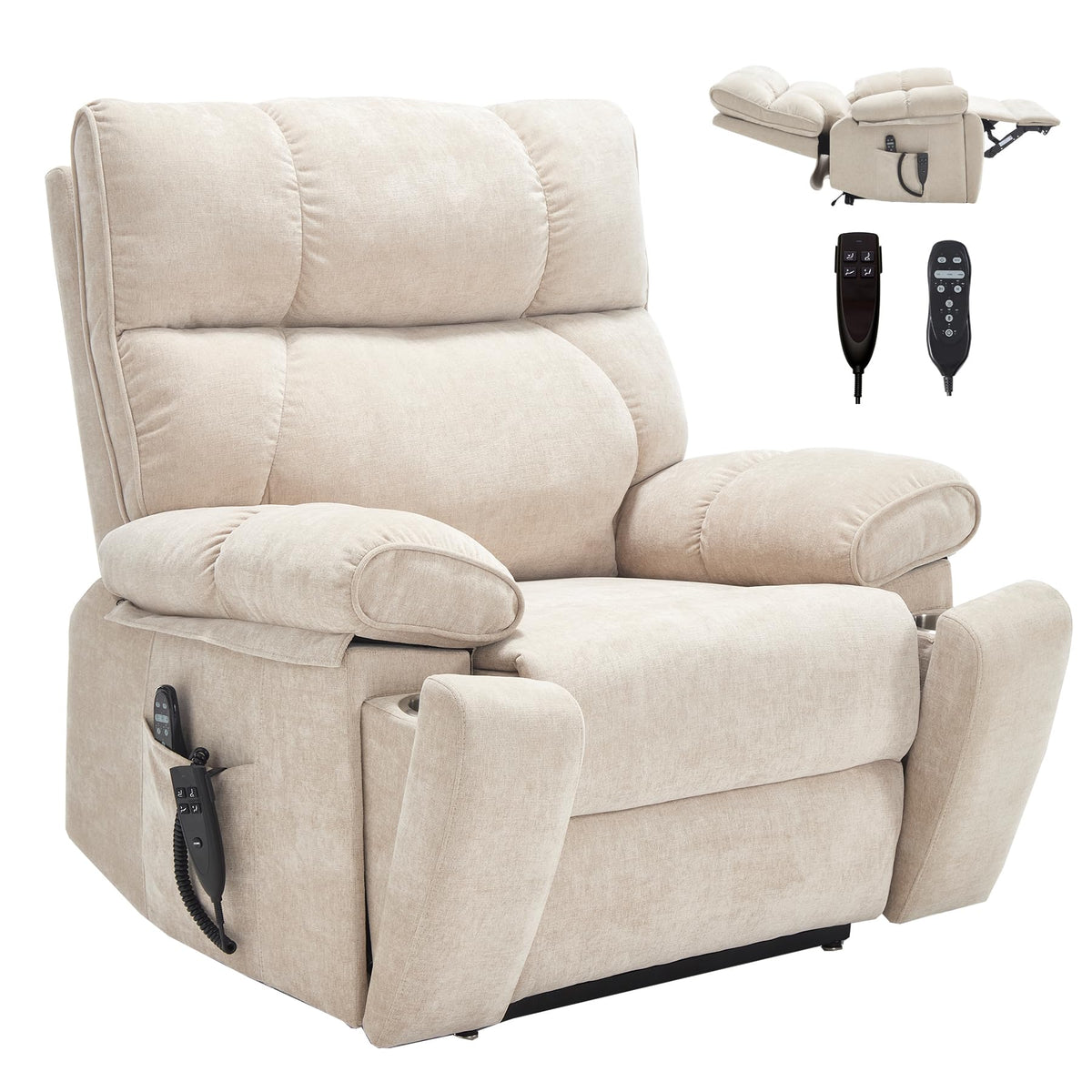 RHHVVR Oversized Power Lift Recliner Chair for Adults, Large Electric Lift Recliners with Massage Heating, Medium-Firm Electric Lay Flat Reclining Chair Sofa for Living Room, Leather Brown