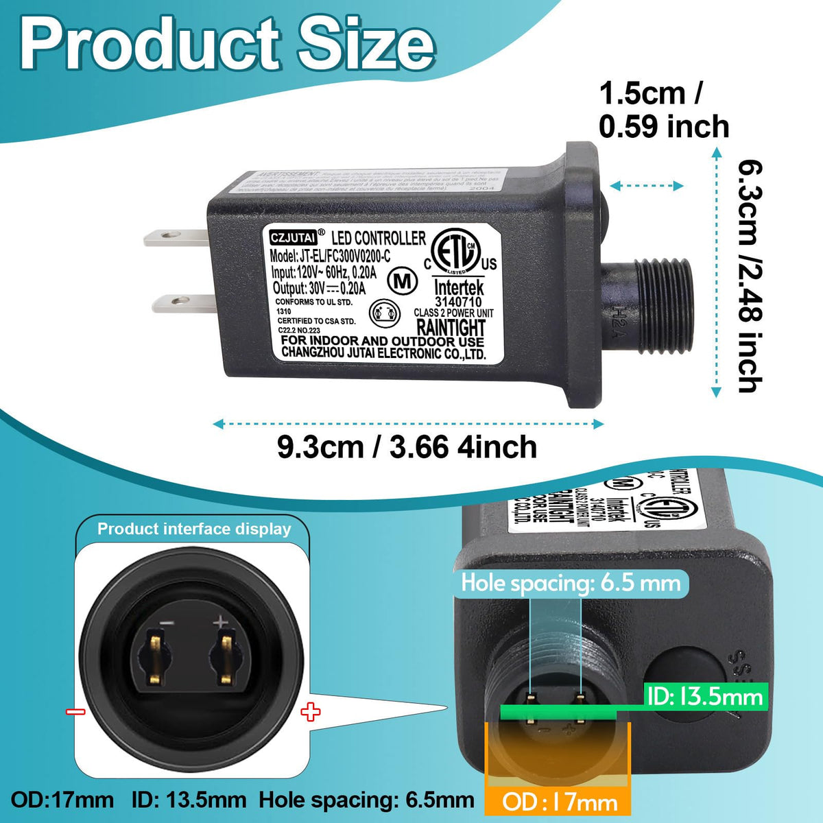 2 Pcs of CZJUTAI JT-EL/FC300V0200 Premium 30V 0.2A 6W 8 Modes LED Power Supply with Multifunction Button- Class 2 Transformer, IP44 Waterproof, for Christmas and String Lights [Z860]