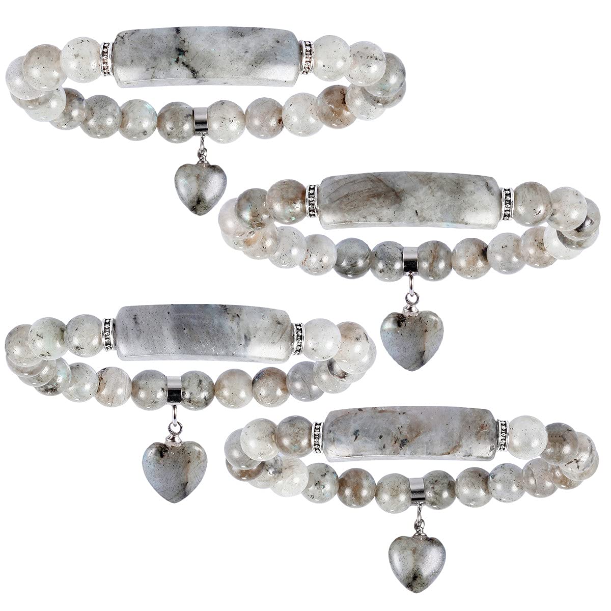 TUMBEELLUWA Healing Stone Bracelet 8mm Beads Chakra Crystal Energy Heart Charm Bracelet Handmade Jewelry for Women, Labradorite
