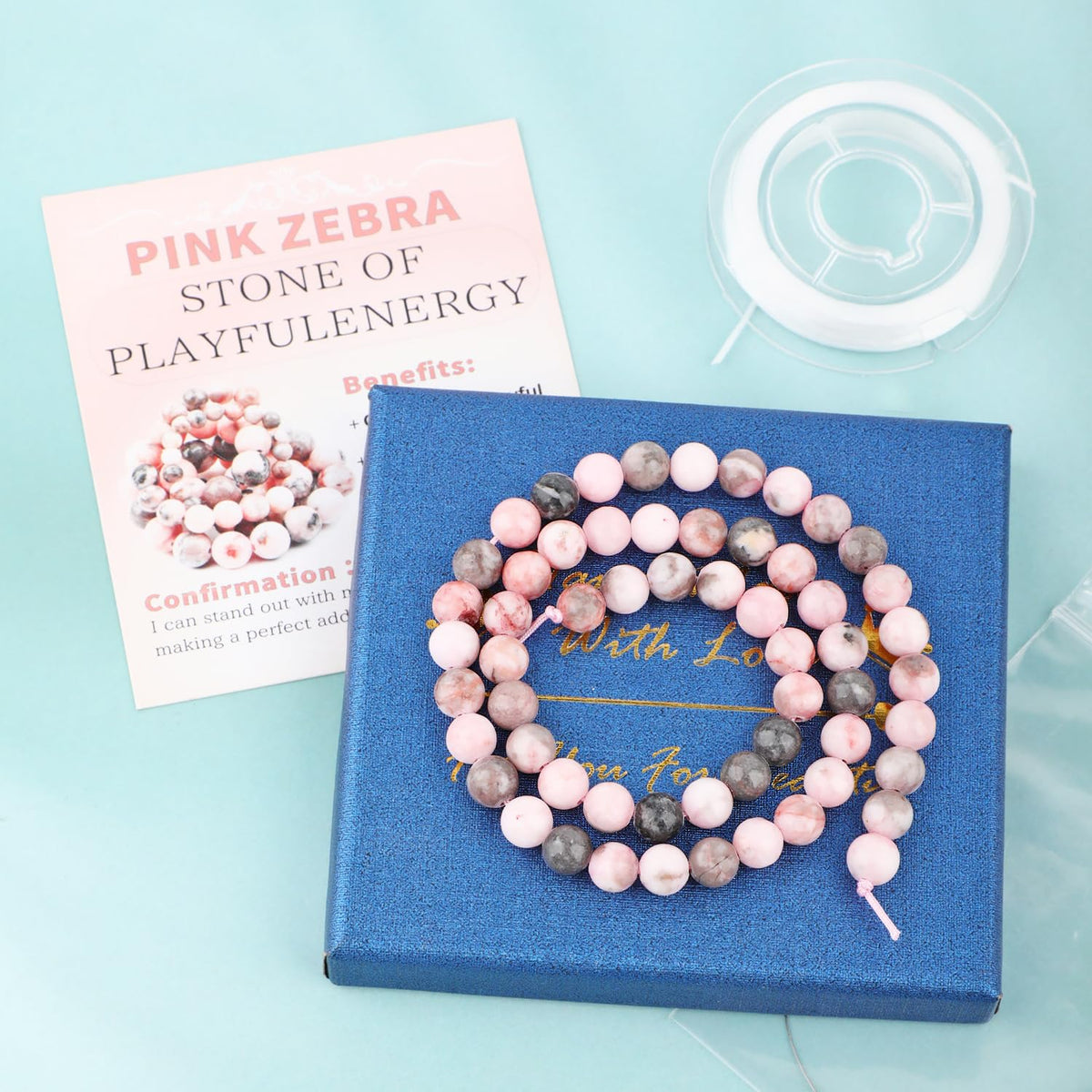 CMBYN Natural Stone Beads Round Genuine Real Stone Beading Strand Loose Gemstones DIY Smooth Bead for Bracelet Necklace Earrings Jewelry Making (Pink Zebra, 6mm 60 Pieces)