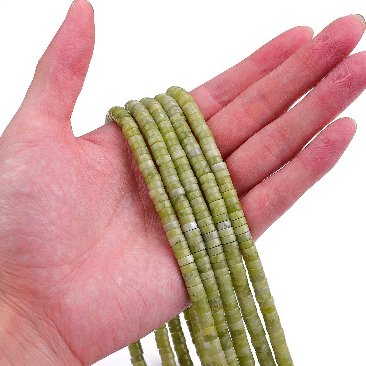 BEADIA Natural Taiwan Jade Spacer Beads Caps Loose Semi Gemstone for Beading Jewelry Making 6mmx3mm 38cm