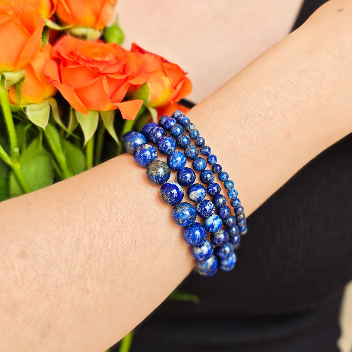 Handmade Natural Gemstone Elastic Bracelet - Healing Crystal Beads Jewelry, Unisex (Lapis Lazuli, 8mm)
