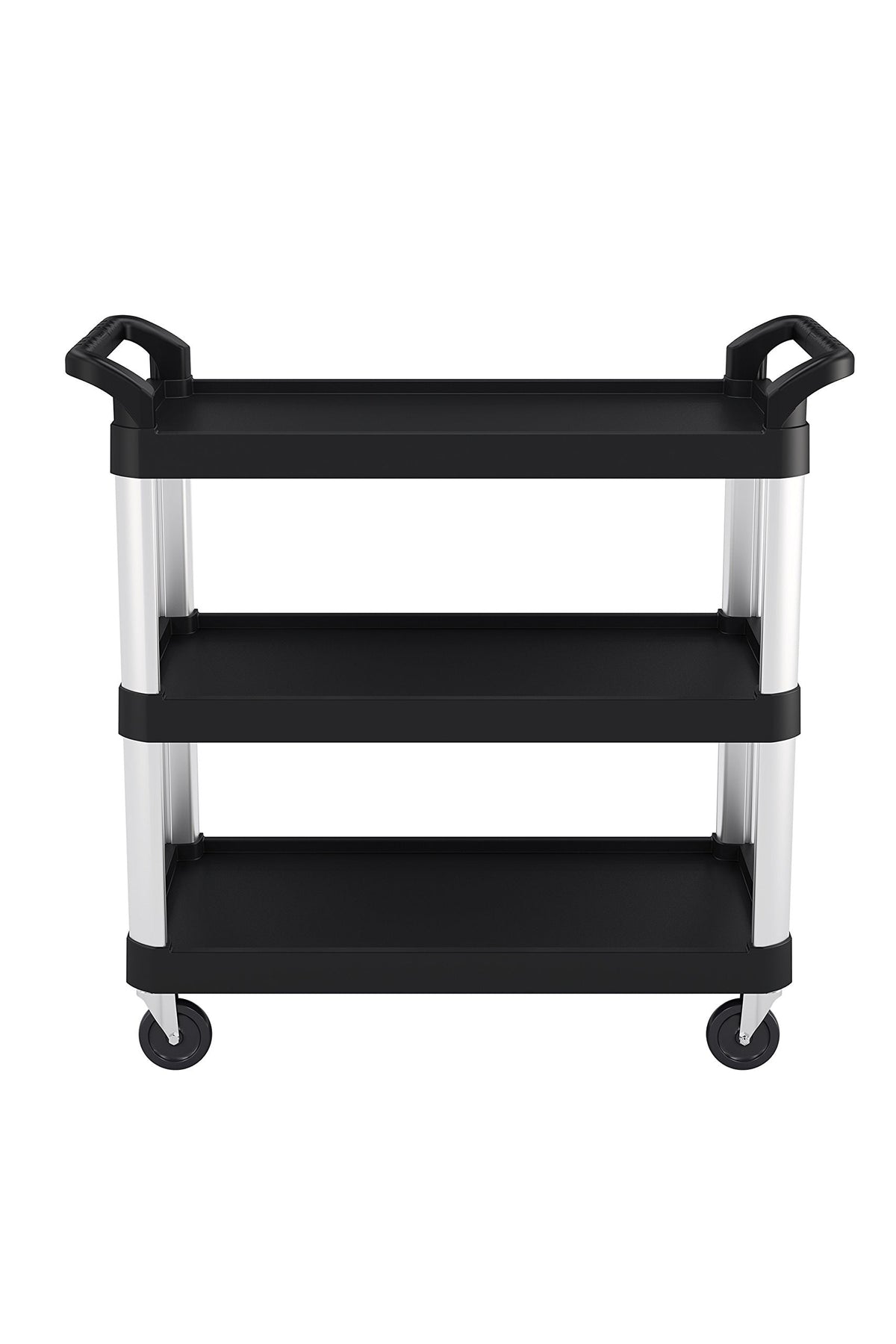 Suncast Commercial 3-Tier Heavy Duty Work Cart with Non-Marking Wheels, Ergonomic Handles, Holds up to 300 lbs, 20" x 40", Black and Silver, Made in the USA