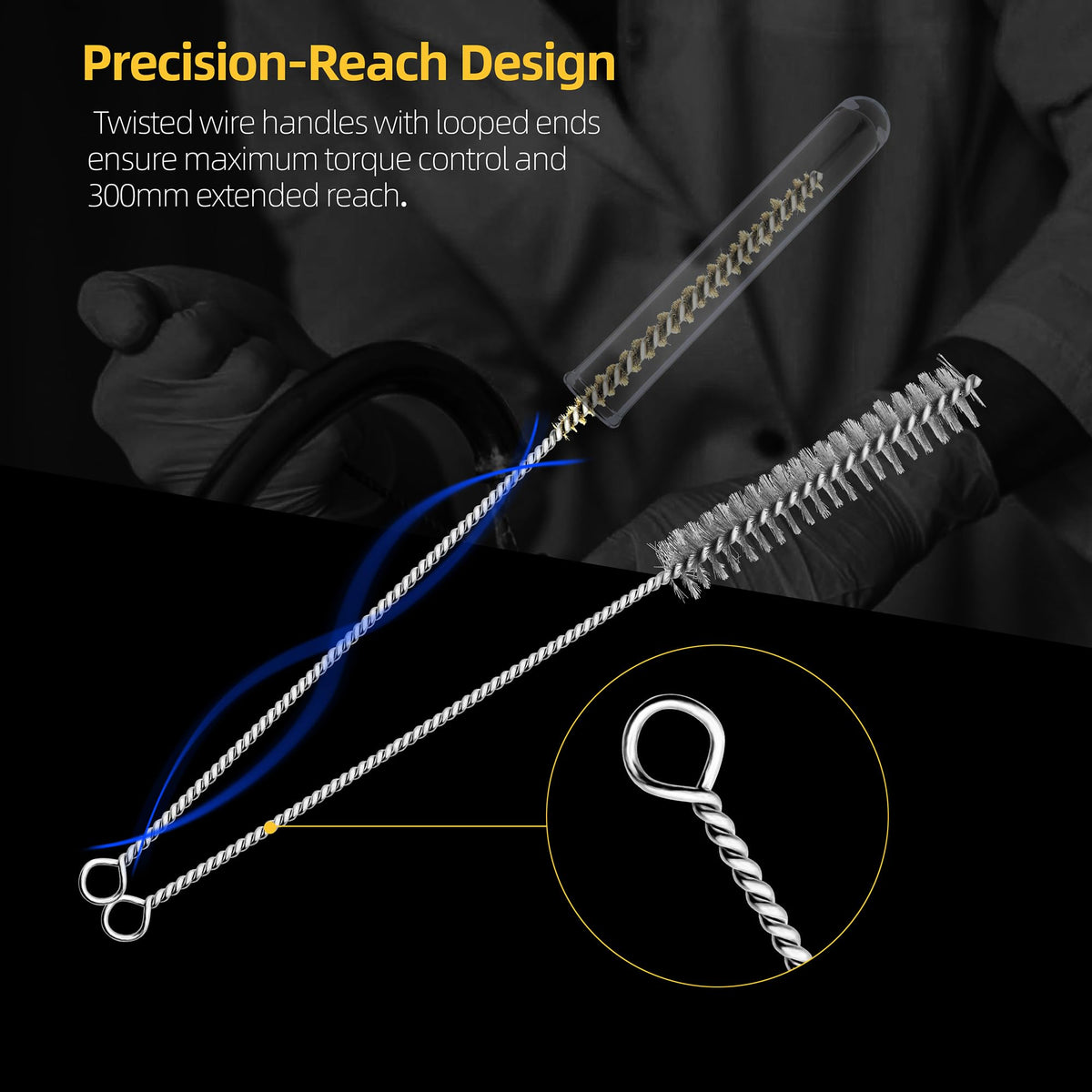 PokShow 16Pcs Stainless Steel & Brass Wire Tube Brushes Bottle Brush Set,12" Long Wire Bore Brushes for Deep Cleaning Pipes,Tubes,Narrow Spaces, Engine Parts, Home Brew(1/4"-1" Sizes)