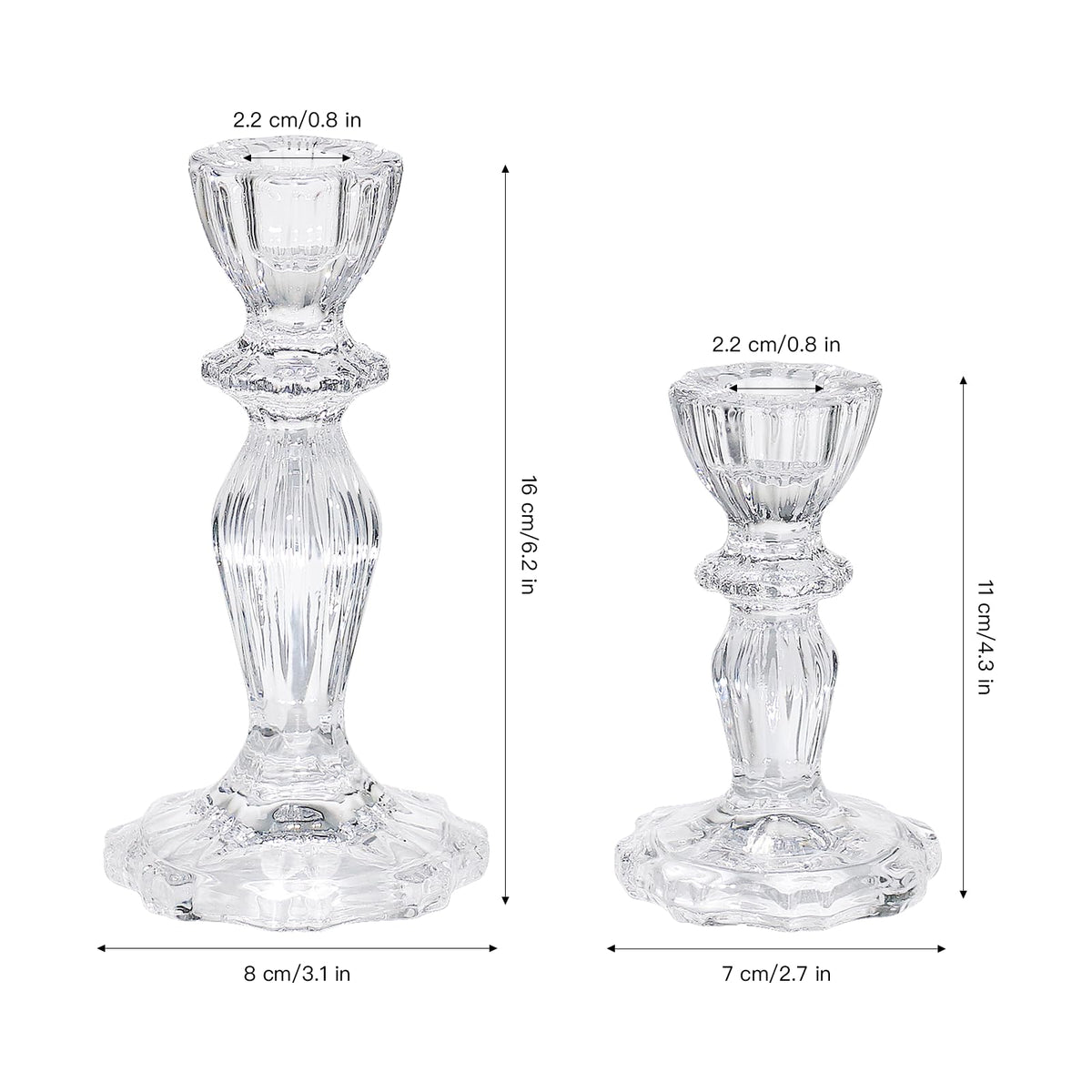 CHOCSTAY Glass Candlestick Holders Set of 3, Clear Candle Holder Taper Candle Holders for Candlesticks, Table Centerpiece, Home Decor,Wedding, Birthday, Party, Christmas
