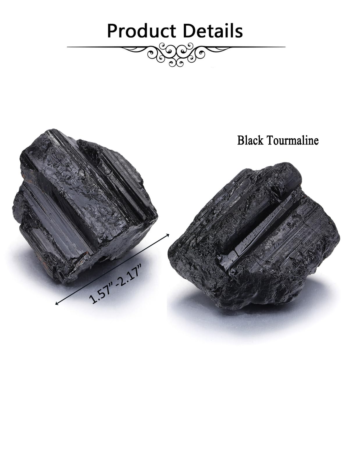 Jovivi 2pcs Raw Black Tourmaline Crystals,Large 1.6-2.2" Healing Crystals Natural Rough Stones Crystal for Tumbling, Cabbing, Home Decoration, Polishing, Wicca & Reiki