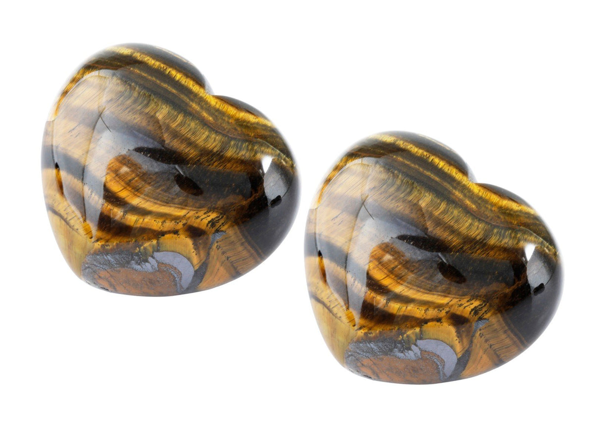 rockcloud Healing Crystal Tiger's Eye Heart Love Carved Palm Worry Stone Chakra Reiki Balancing(Pack of 2)