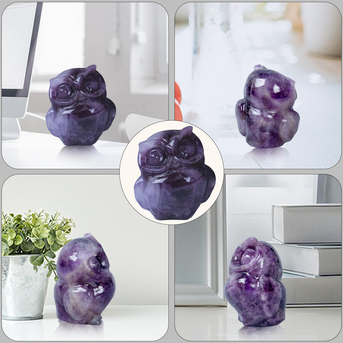 QLRSUXN 2 Inch Owl Figurine Handcrafted,Amethyst Healing Crystal Animal Sculpture,Home Decor Unique Gift for Collectors,Crystal Artwork Nature Lovers Birthday Anniversary Present Spiritual Gift