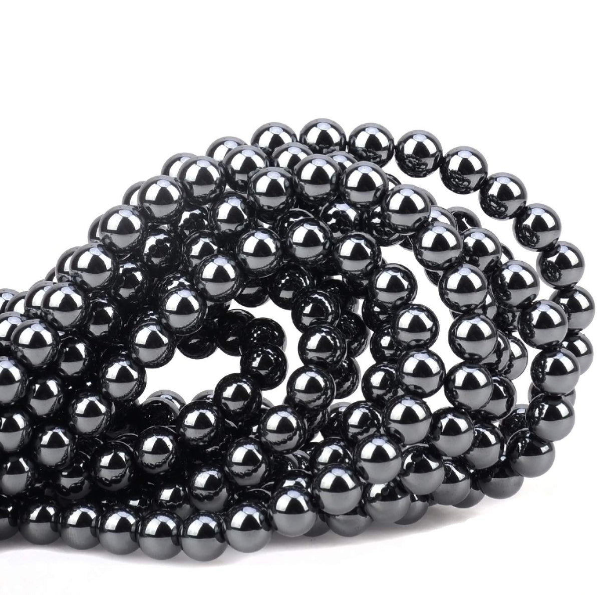 100Pcs Natural Crystal Beads Stone Gemstone Round Loose Energy Healing Beads with Free Crystal Stretch Cord for Jewelry Making (Hematite, 8MM)