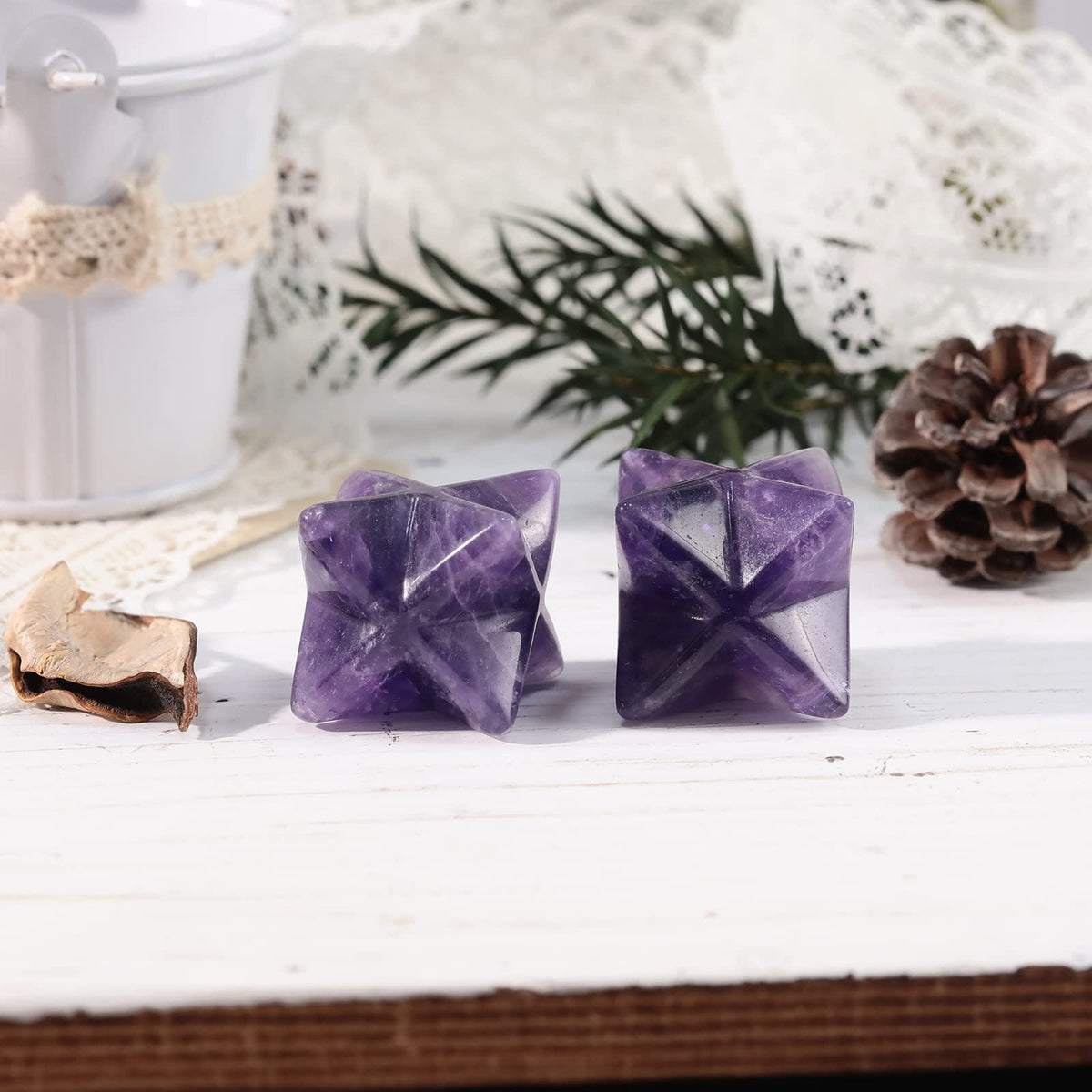 Loveliome Merkaba Star Crystal 1 Inch - Natural Gemstone Sacred Geometry, Hand Carved Six-Pointed Star Spiritual Gift for Meditation,Natural Amethyst