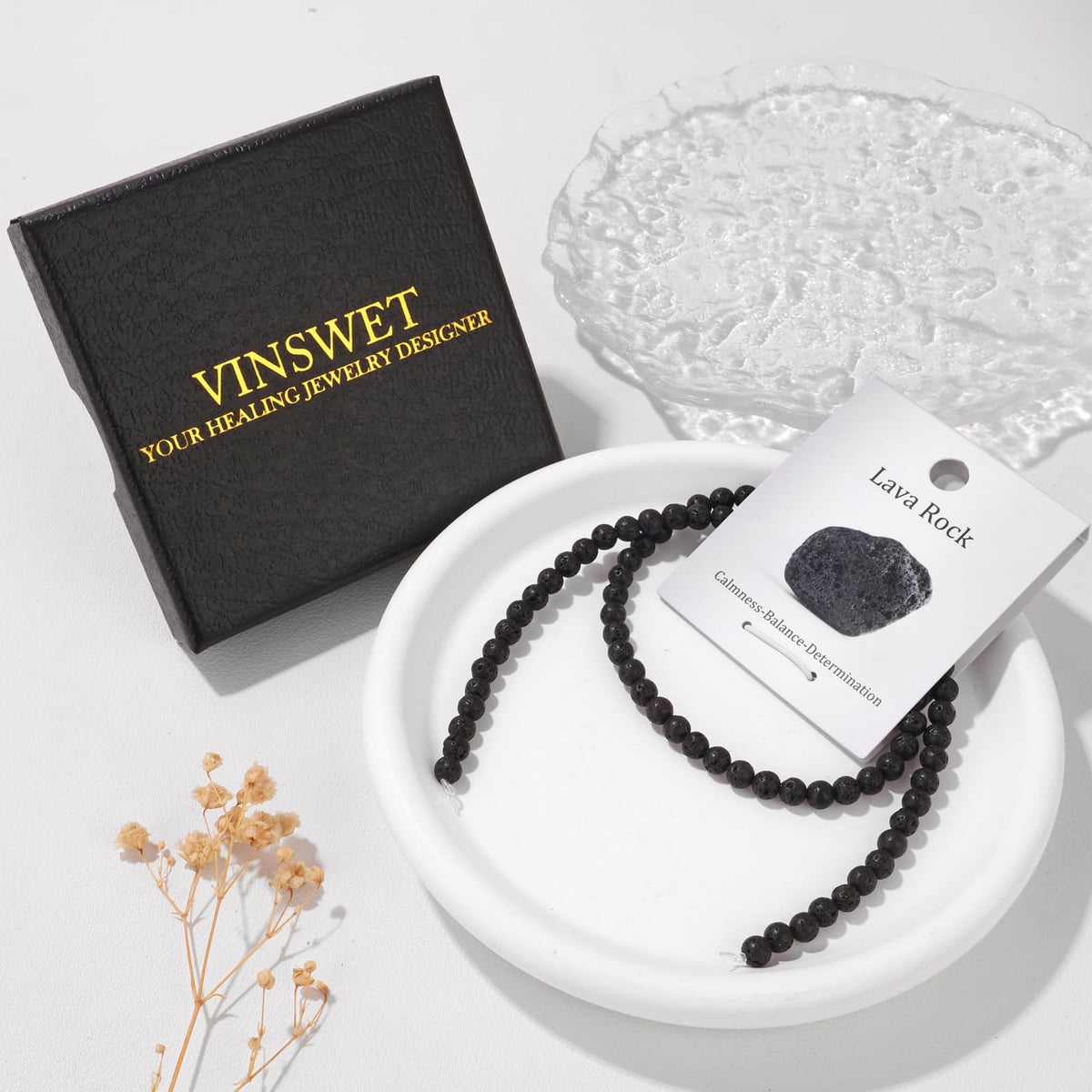 Vinswet 90pcs 4mm Lava Rock Natural Stone Beads Round Genuine Real Stone Beading Loose Gemstones DIY Smooth Bead for Bracelet Necklace Earrings Jewelry Making