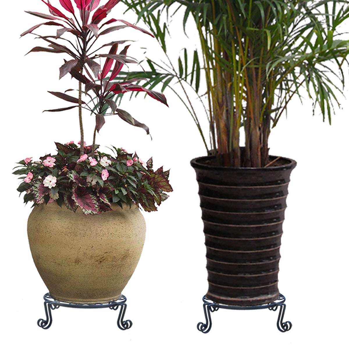 Autopromake 12"x3.1" Black Plant Stand for Flower Pot Heavy Duty Potted Holder Indoor Outdoor Metal Rustproof Iron Garden Container Round Supports Rack for Planter Bronze,Pumpkin Stand Outdoor