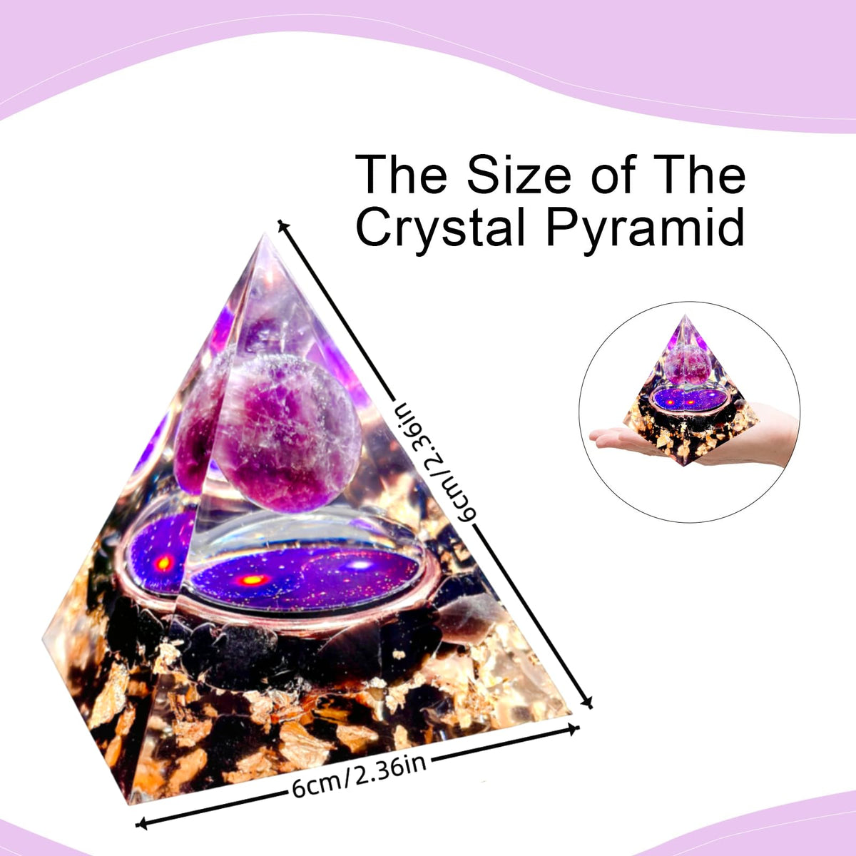 Saefheled Orgone Pyramid Energy Generator,Natural Amethyst&Obsidian Orgonite Crystal Healing Pyramids for Reduce Stress Chakra Reiki Healing Meditation Attracts Lucky and Success,Wealth&Health(6cm)