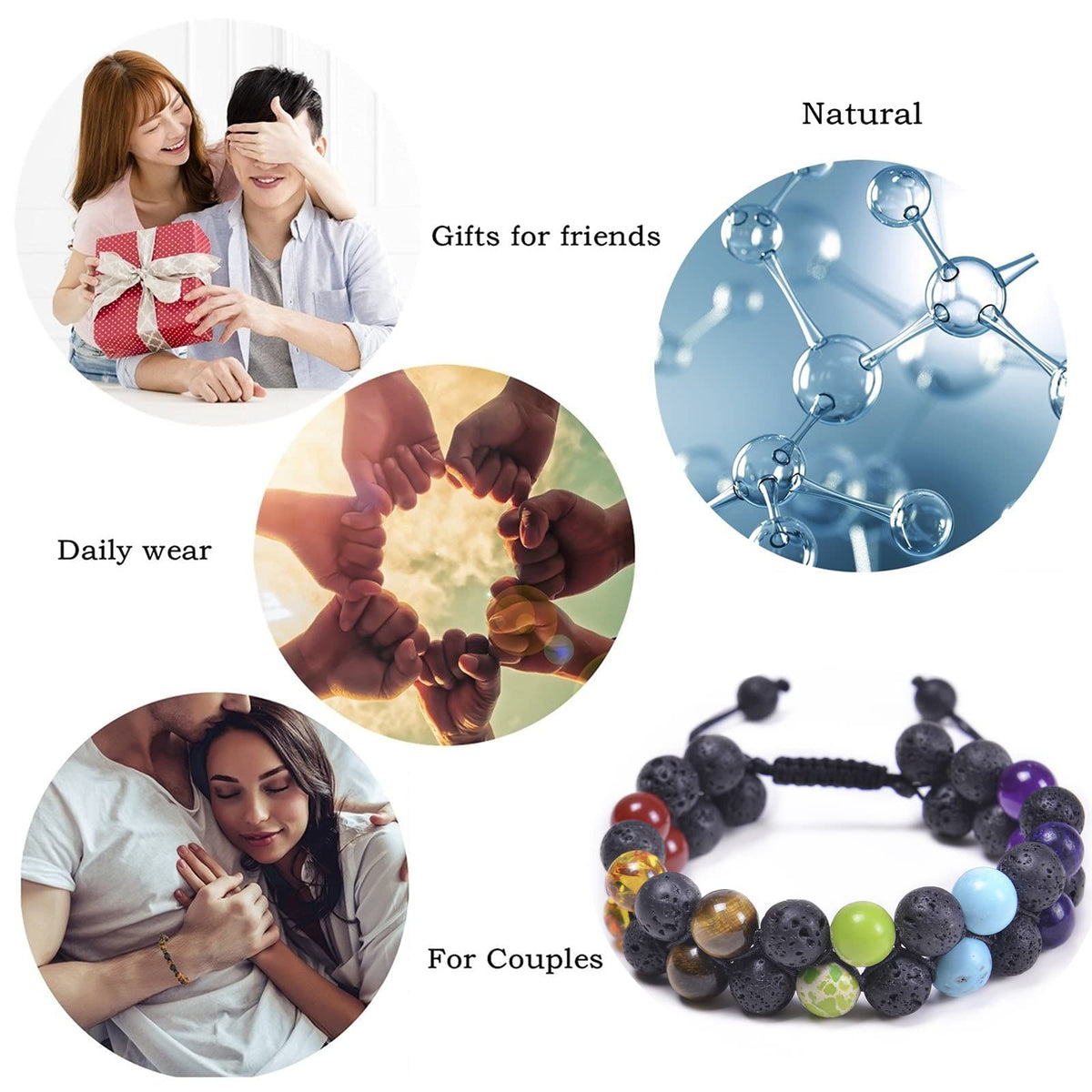 GelConnie Chakra Healing Bracelet Lava Rock 7 Chakra Bead Bracelets Stress Relief Yoga Beads Anxiety Bracelet Aromatherapy Essential Oil Diffuser Bracelet Bangle for Women Birthday Gift