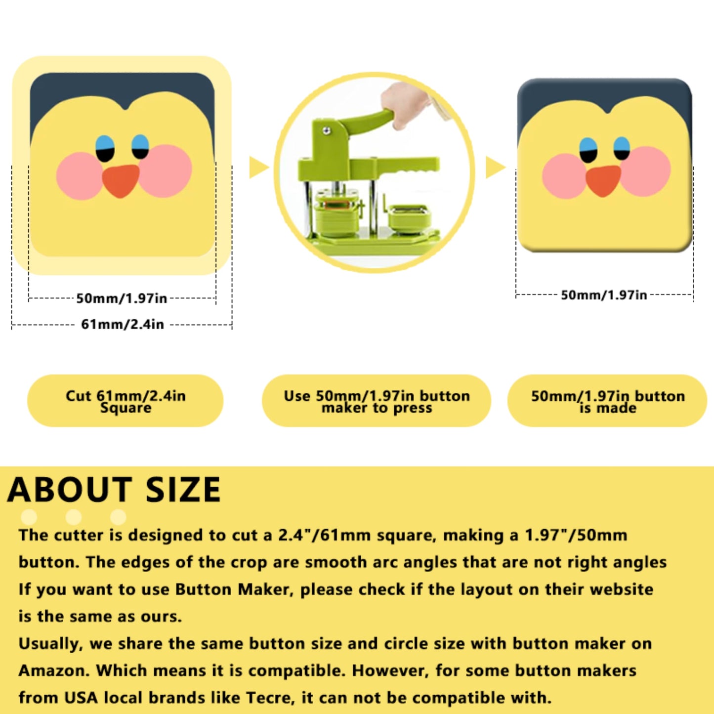 DCBADGE Pin Button Paper Cutter,Manual Square Paper Cutter Tool, Graphic Punch Die Cutter,for Button Maker Machine. (61mm Square Cutter, Cut for 50mm)