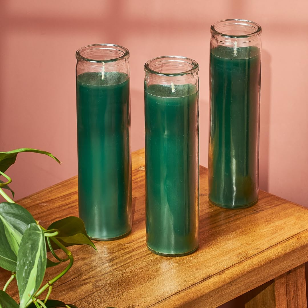 Simply Soson 2x8 inch Green Devotional Candles in Glass Jar - 3 Pack - 90 Hours – Prayer Candle - Tall Pillar Candles for Religious, Memorials, Party Decor