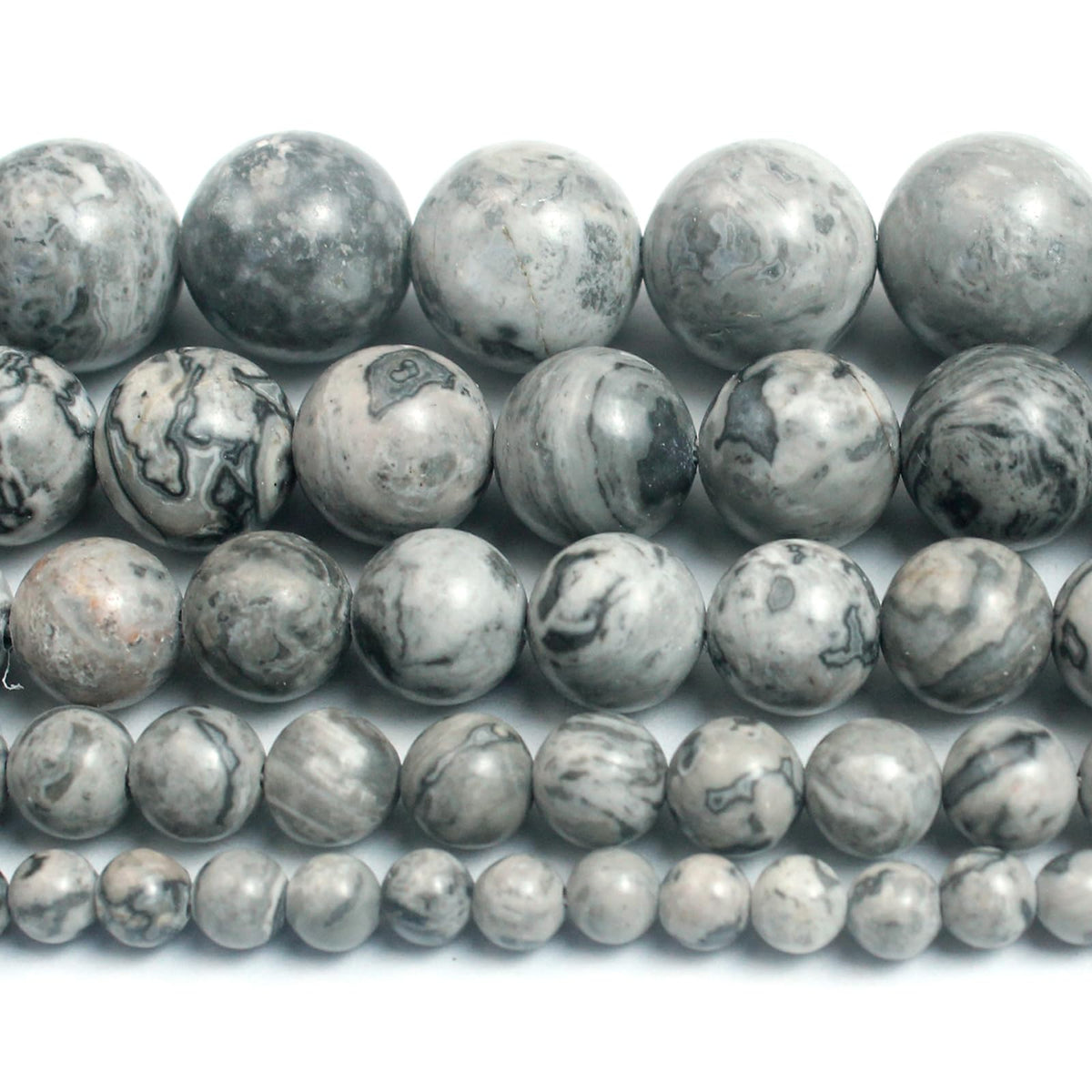 Cynbpm Natural Stone Macrame Grey Star Beads for Crafts Black Embroidery Pony Loose Round Beads Jewelry Making Bracelets Necklace 6mm