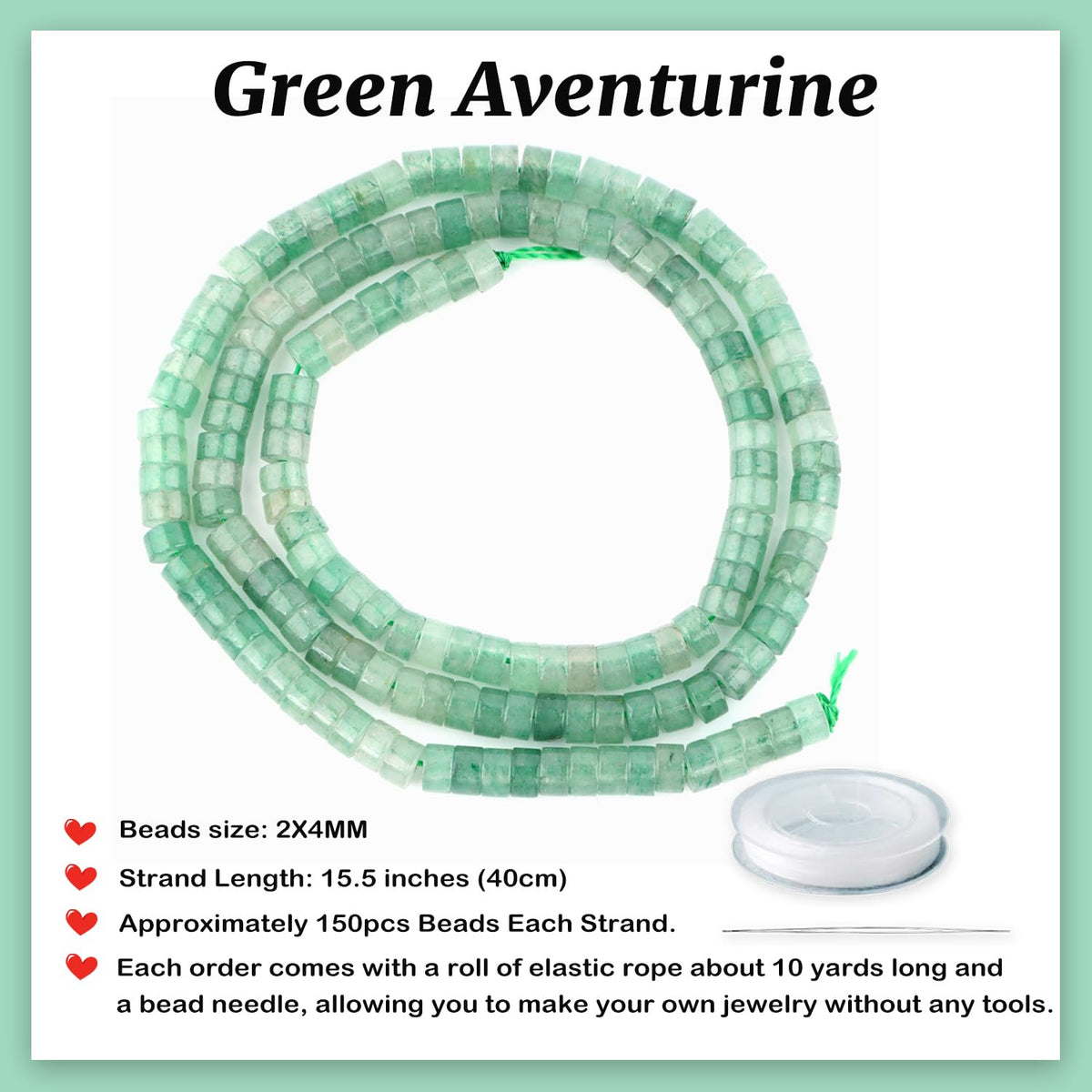 Natural Green Aventurine Heishi Spacer Beads Loose Semi Precious Flat Round Gemstone Disc Shape Stone for Beading Jewelry Making 4x2mm 15.5"