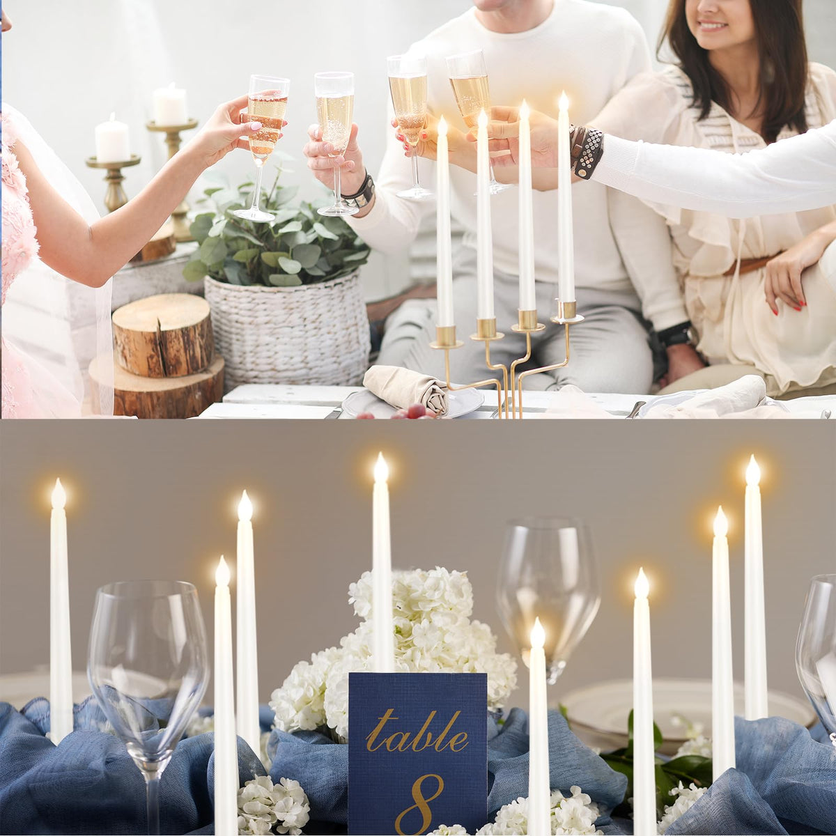 Bazayona 24pcs Flameless Flickering LED Taper Candles Bulk Battery Operated Candles for Christmas Halloween Birthday Wedding Party, (Ivory, 11 inch, 24pcs)