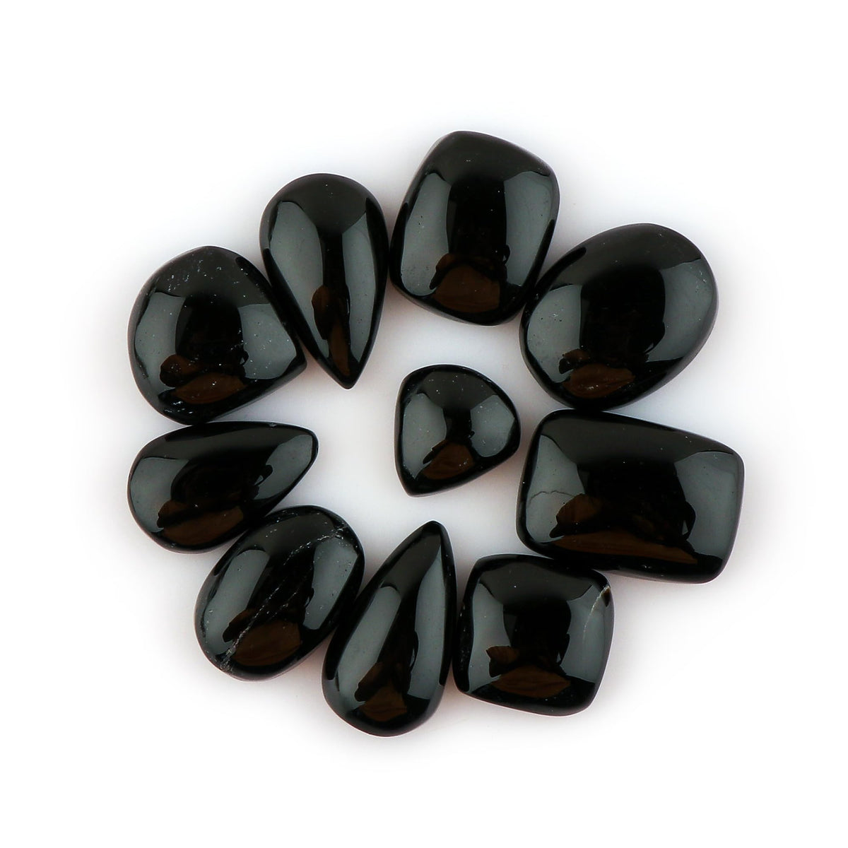 CRYSTALINES 10pcs, Wholesale Natural Black Onyx Gemstones, Bulk Flatback Cabochon, Polished Lapidary Stones for Jewelry Making, Healing Crystals Supplies, Wire Wrapping, Gem Collection